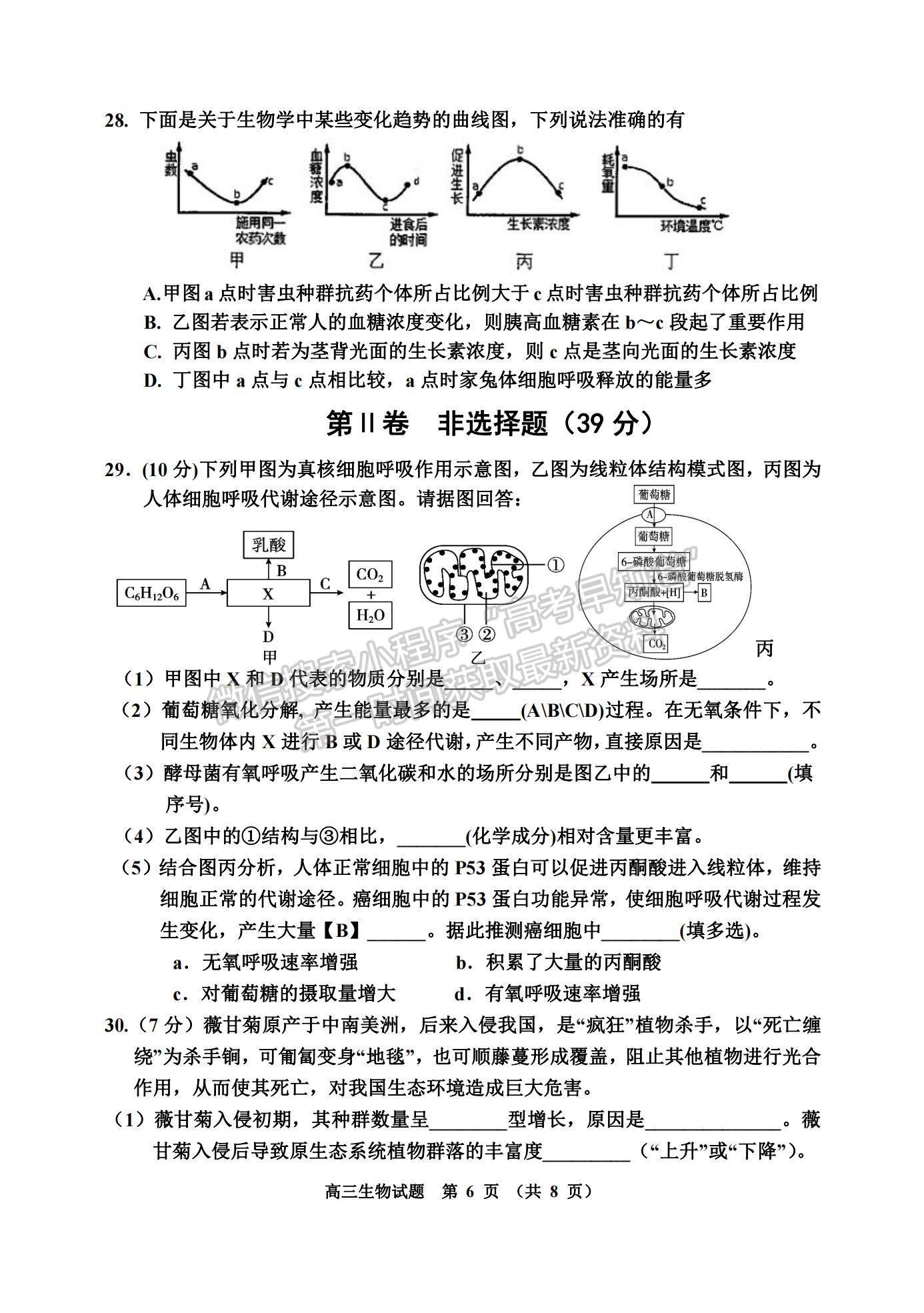 2021吉林省吉林市高三上學(xué)期第二次調(diào)研測(cè)試生物試題及參考答案