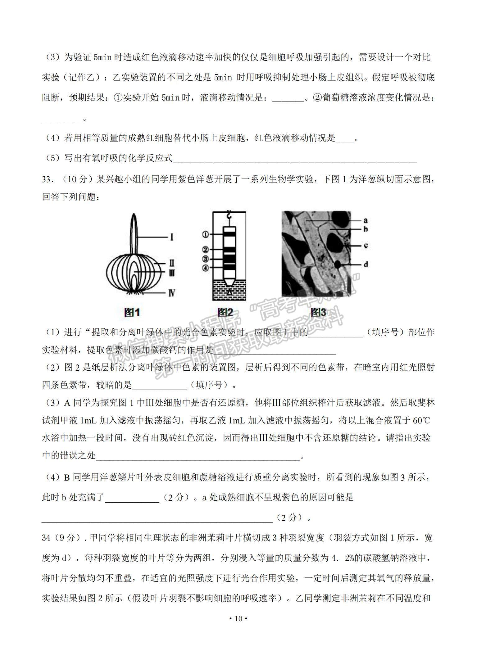 2021江西省奉新縣第一中學高三上學期第四次月考生物試題及參考答案