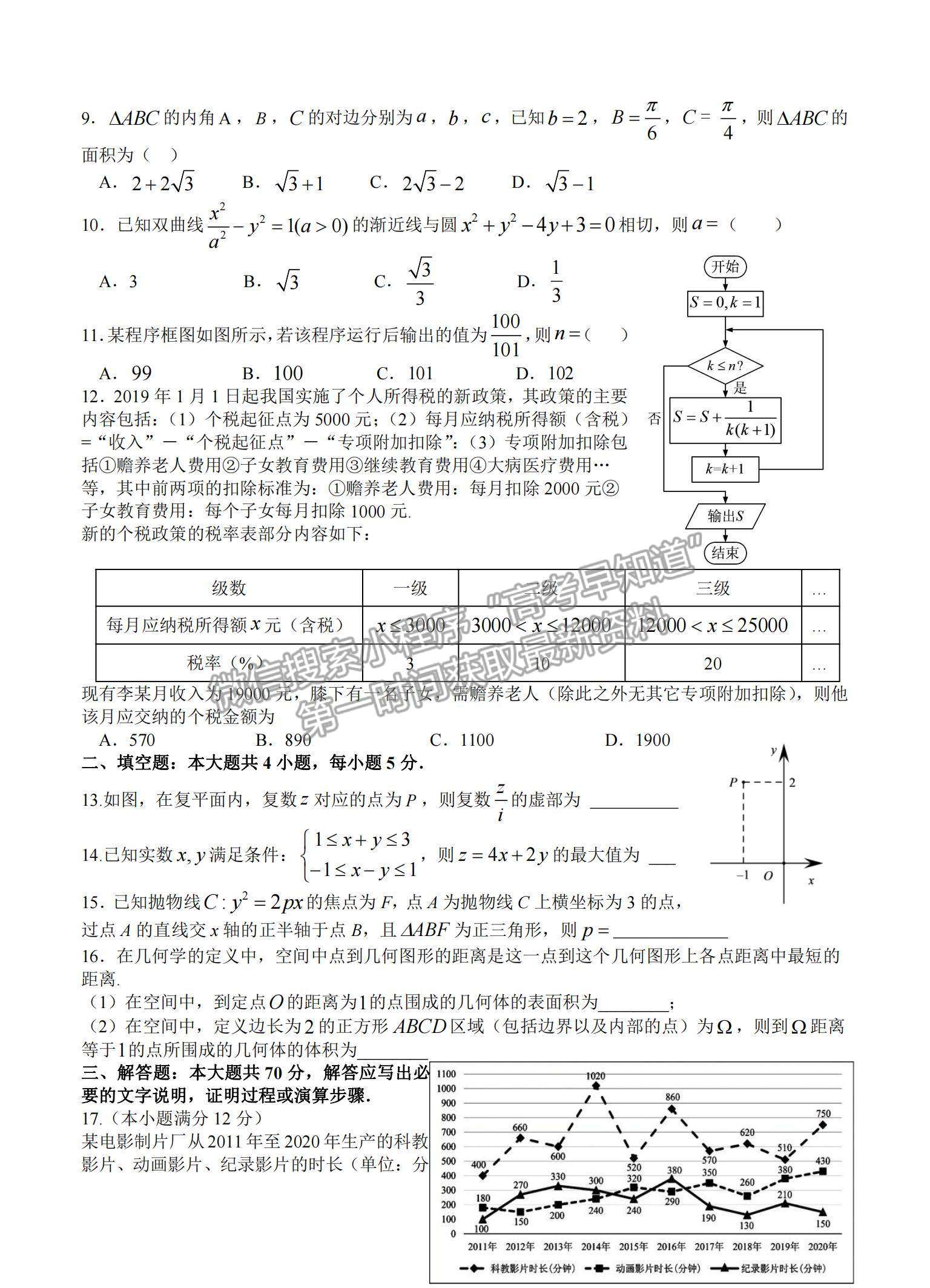 2021黑龍江省哈爾濱市第六中學高三下學期第四次模擬考試文數試題及參考答案