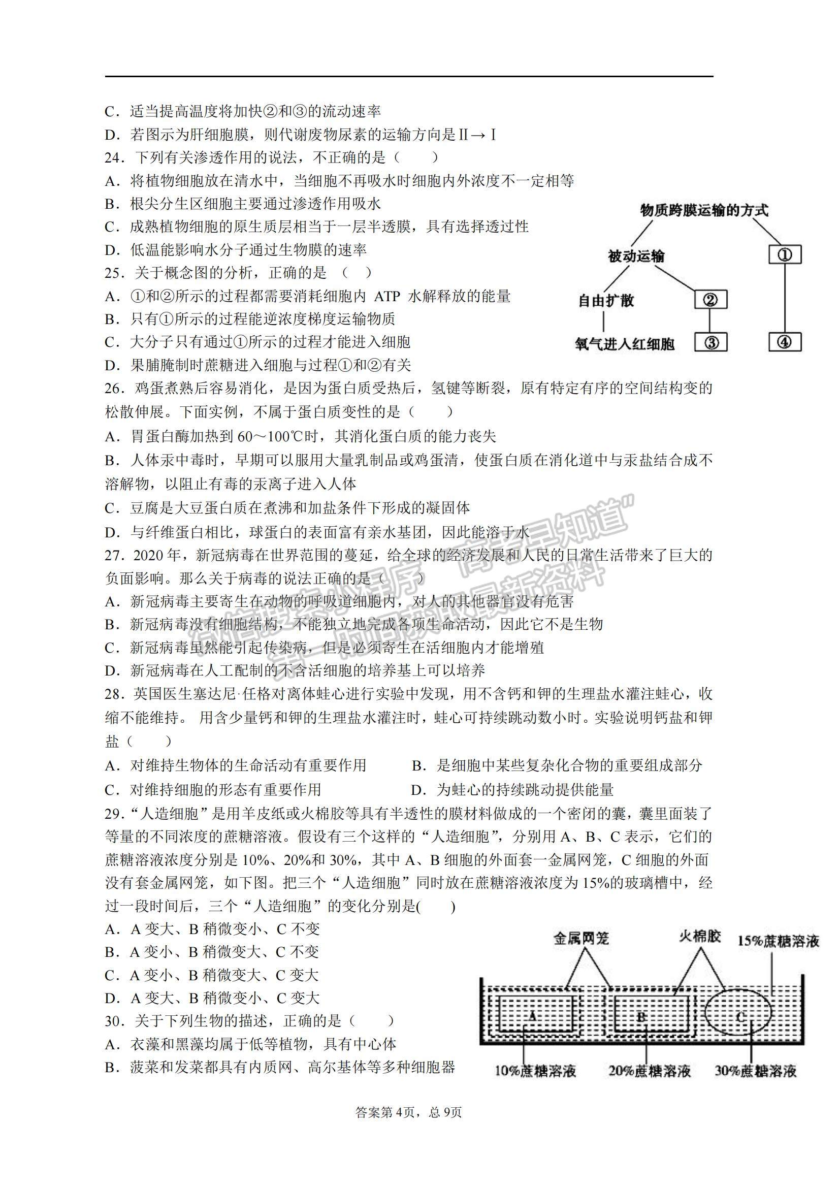 2022寧夏石嘴山市平羅中學(xué)高三上學(xué)期期中考試生物試題及參考答案