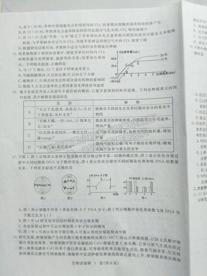 2022湖北省黃石市高三9月聯(lián)考生物試題及參考答案