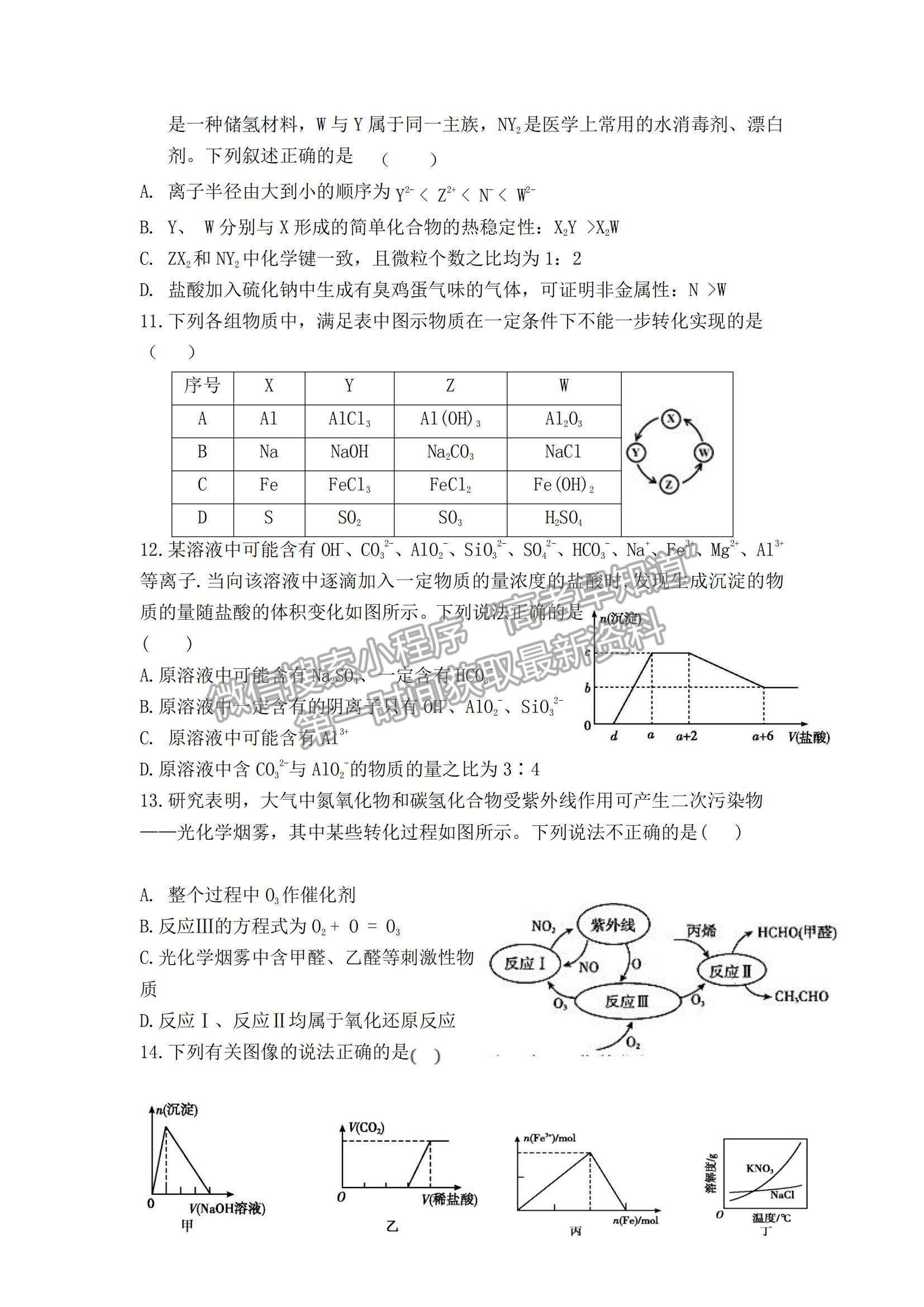 2022福州市八縣（市、區(qū)）一中高三上學期期中聯考化學試題及參考答案