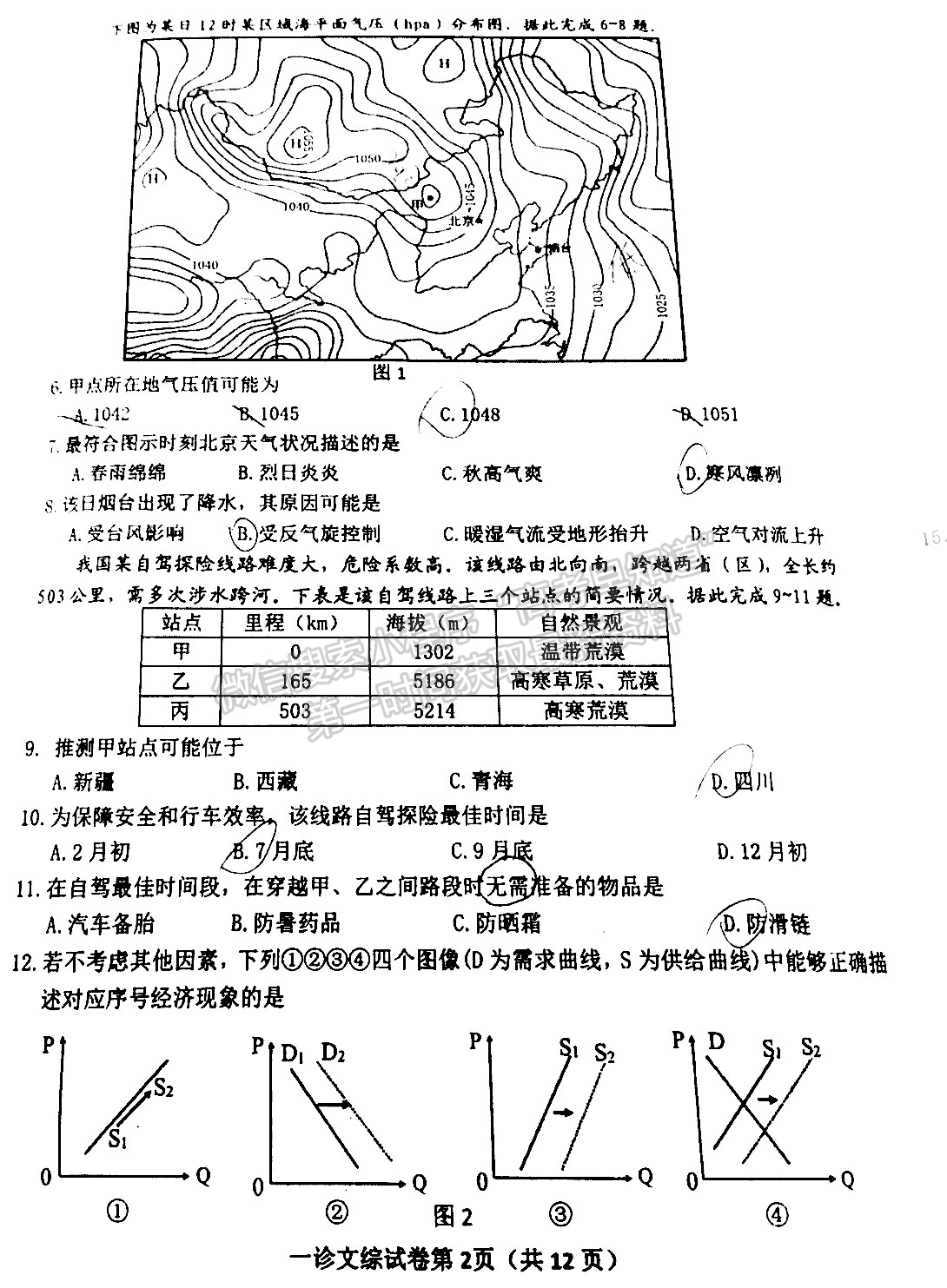 2022四川省達州市普通高中2022屆第一次診斷性考試文科綜合試題及答案