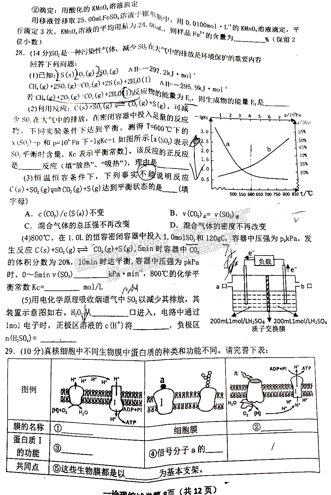 2022四川省達(dá)州市普通高中2022屆第一次診斷性考試?yán)砜凭C合試題及答案