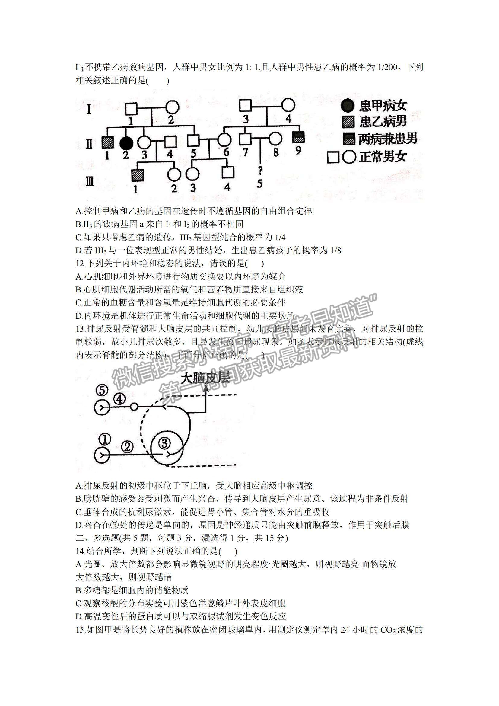 2022河北省邢臺市“五岳聯(lián)盟”部分重點學校高三12月聯(lián)考生物試題及參考答案