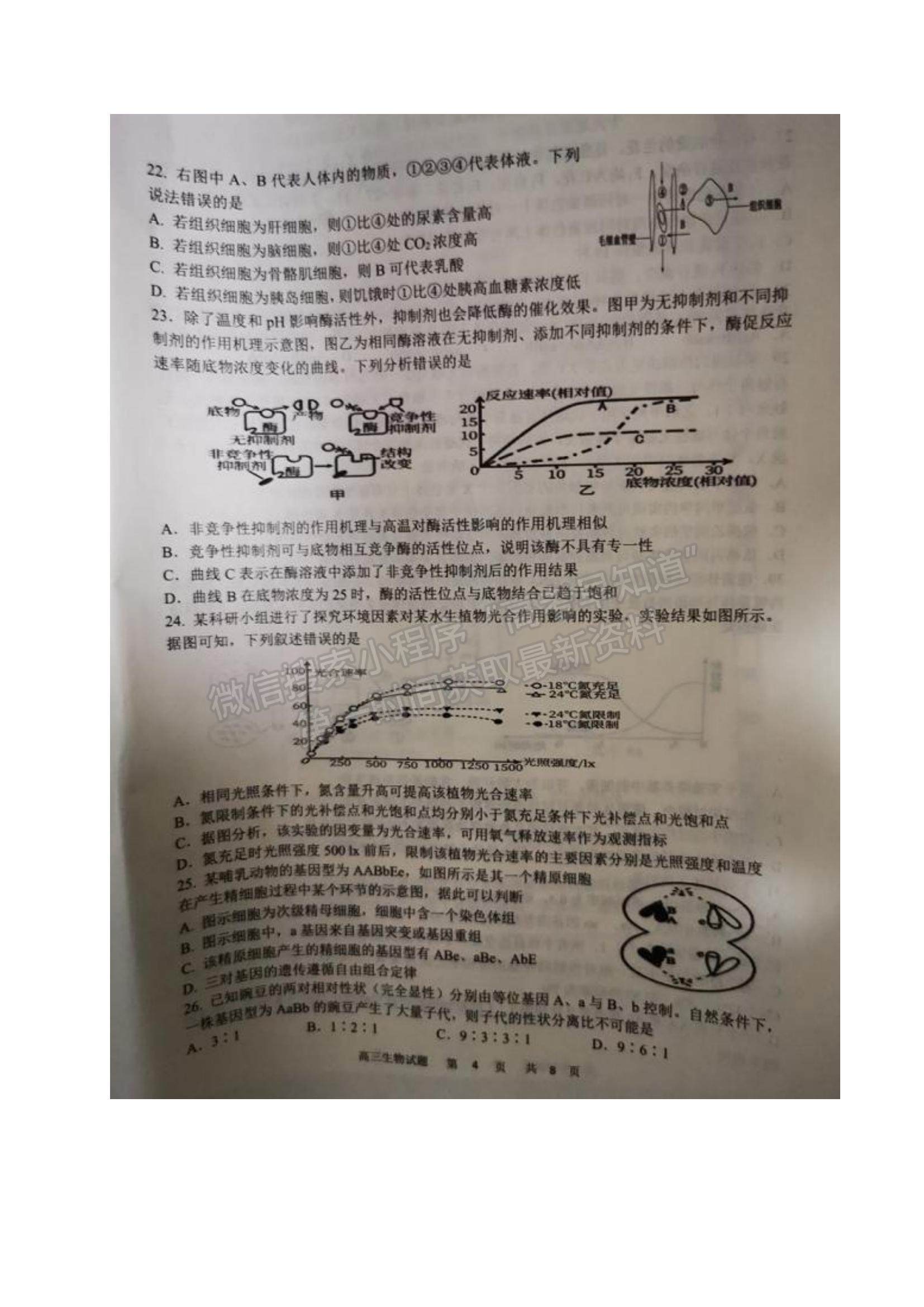 2022黑龍江省牡丹江市第一高級中學高三上學期期中考試生物試題及參考答案