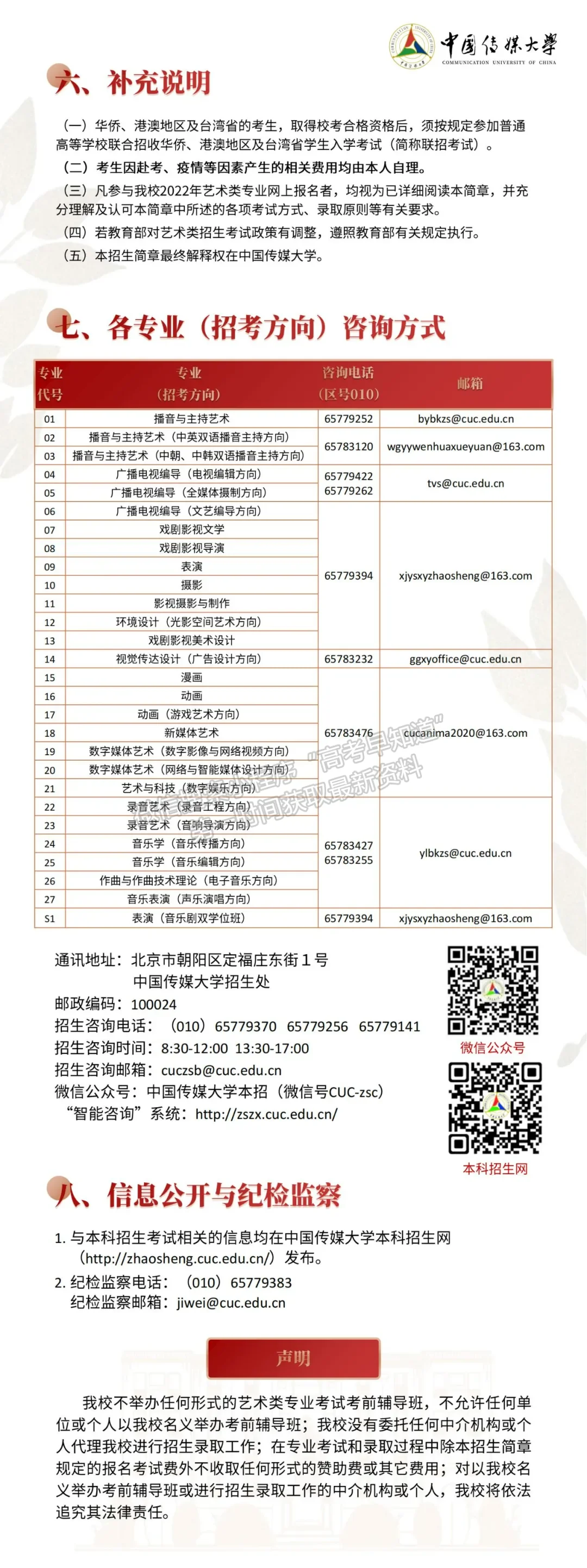 中國傳媒大學(xué)2022年藝術(shù)類本科招生簡章