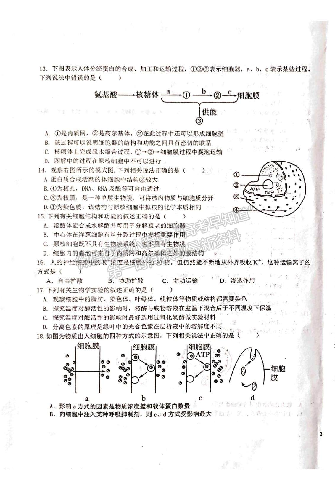 2022新疆烏蘇市第一中學(xué)高二12月月考試題生物（平行班）試題及參考答案