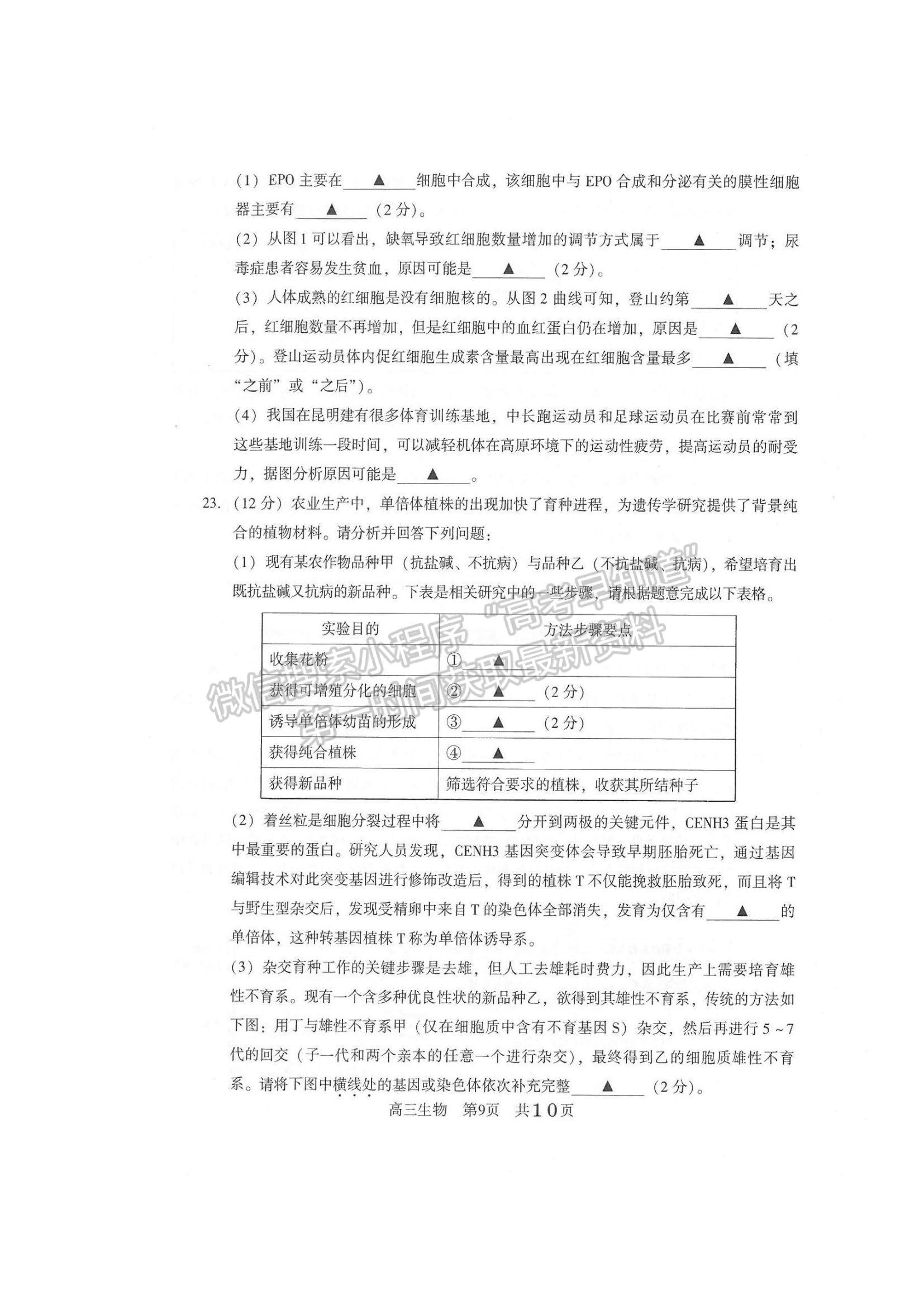 2022江蘇常熟高三上學期階段性抽測二生物試題及參考答案