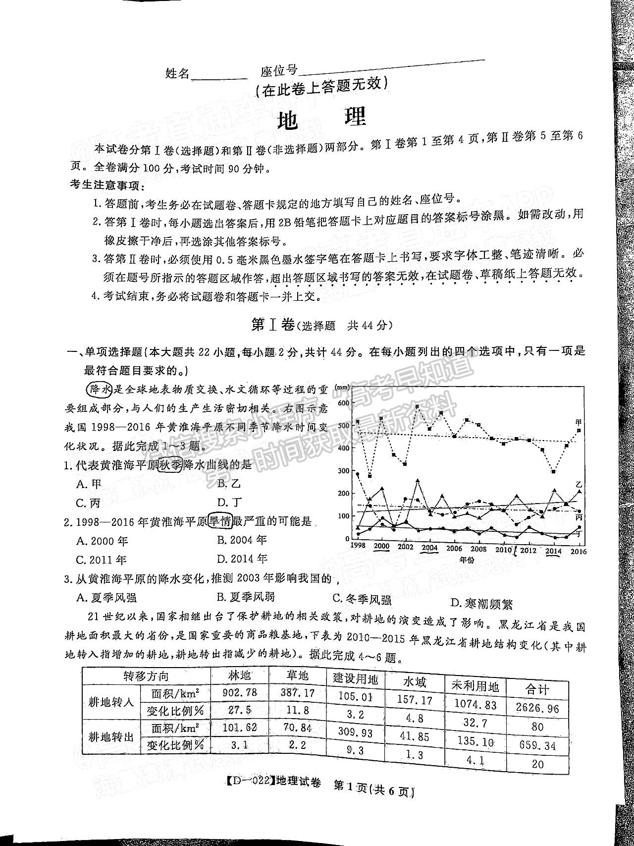 2022安徽皖江名校聯(lián)盟高三12月聯(lián)考地理試卷及答案