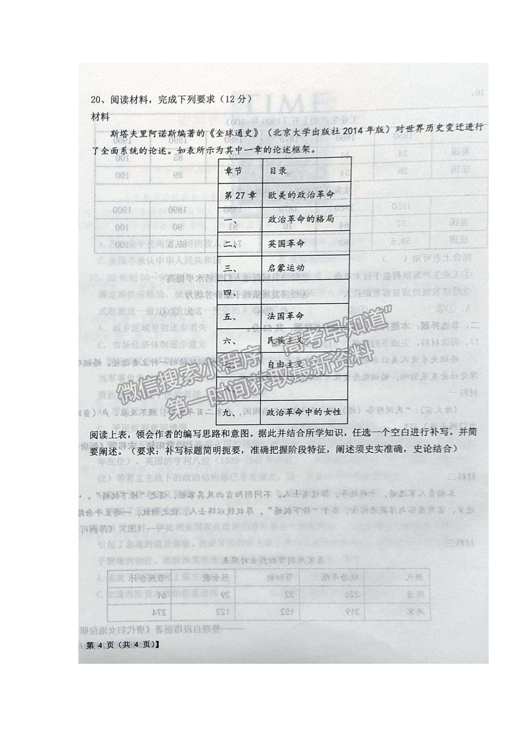 2022 遼寧鐵嶺六校高三12月月考歷史試題及參考答案