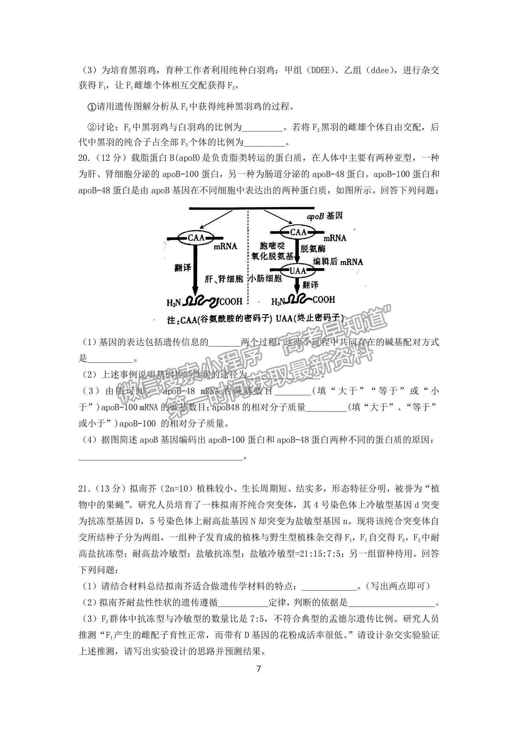 2022廣東華南師大附中高三月考（三）生物試題及參考答案