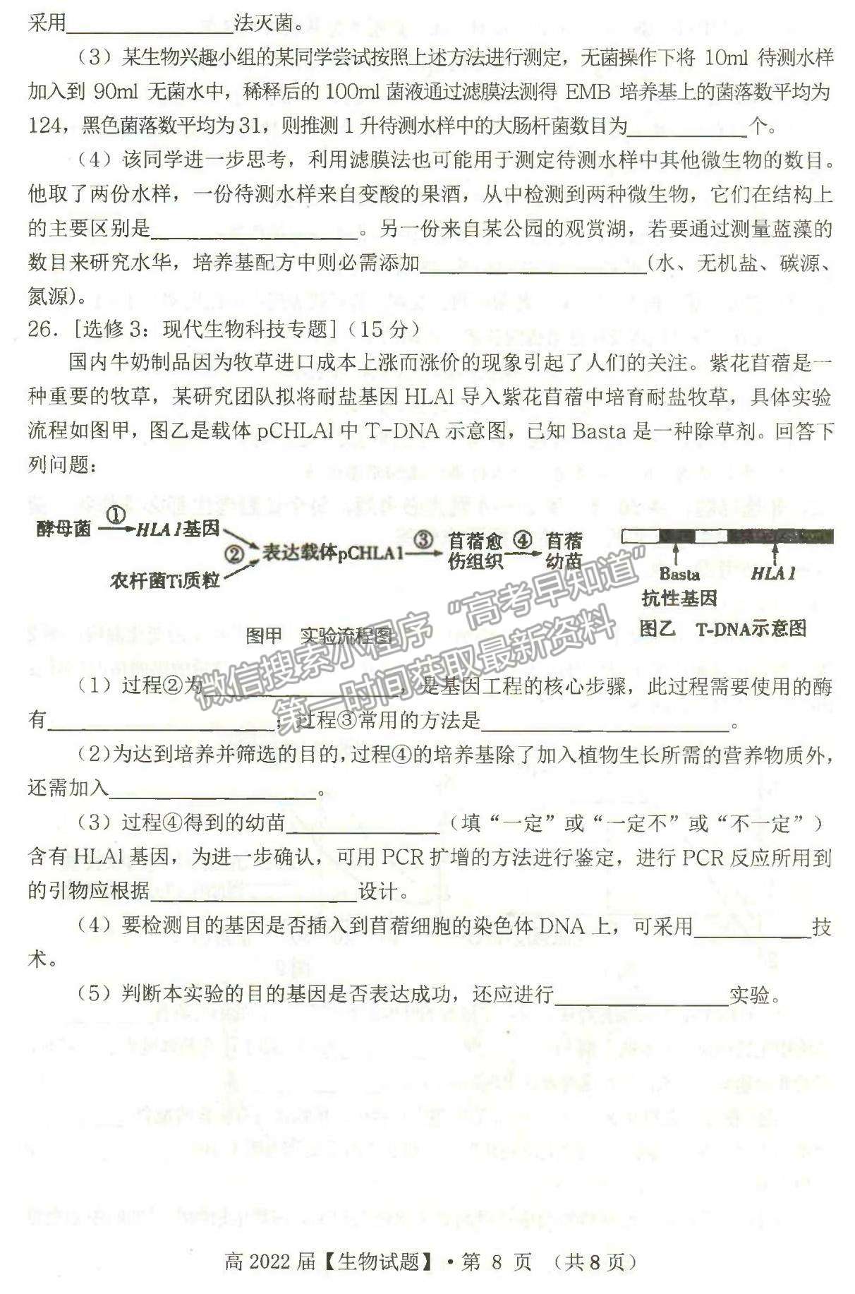 2022重慶名校聯盟高三第一次聯合考試生物試題及參考答案