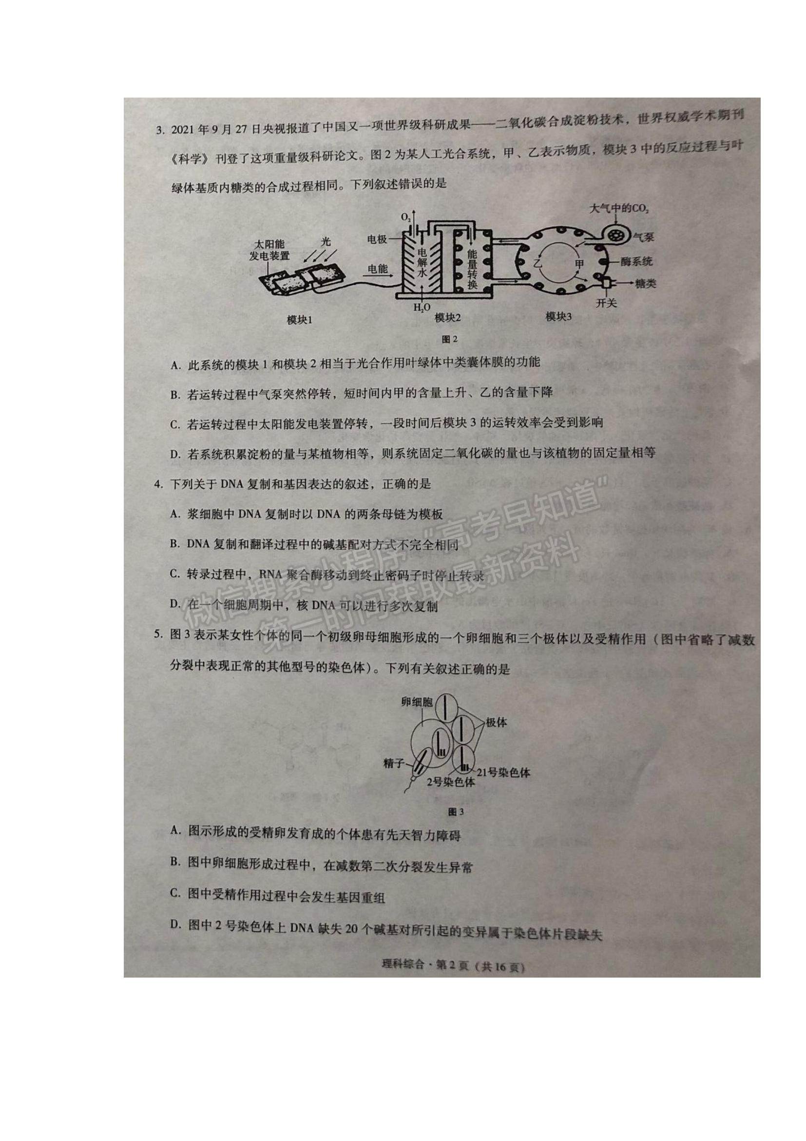 2022云南三校高三高考備考實(shí)用性聯(lián)考（二）理綜試題及參考答案