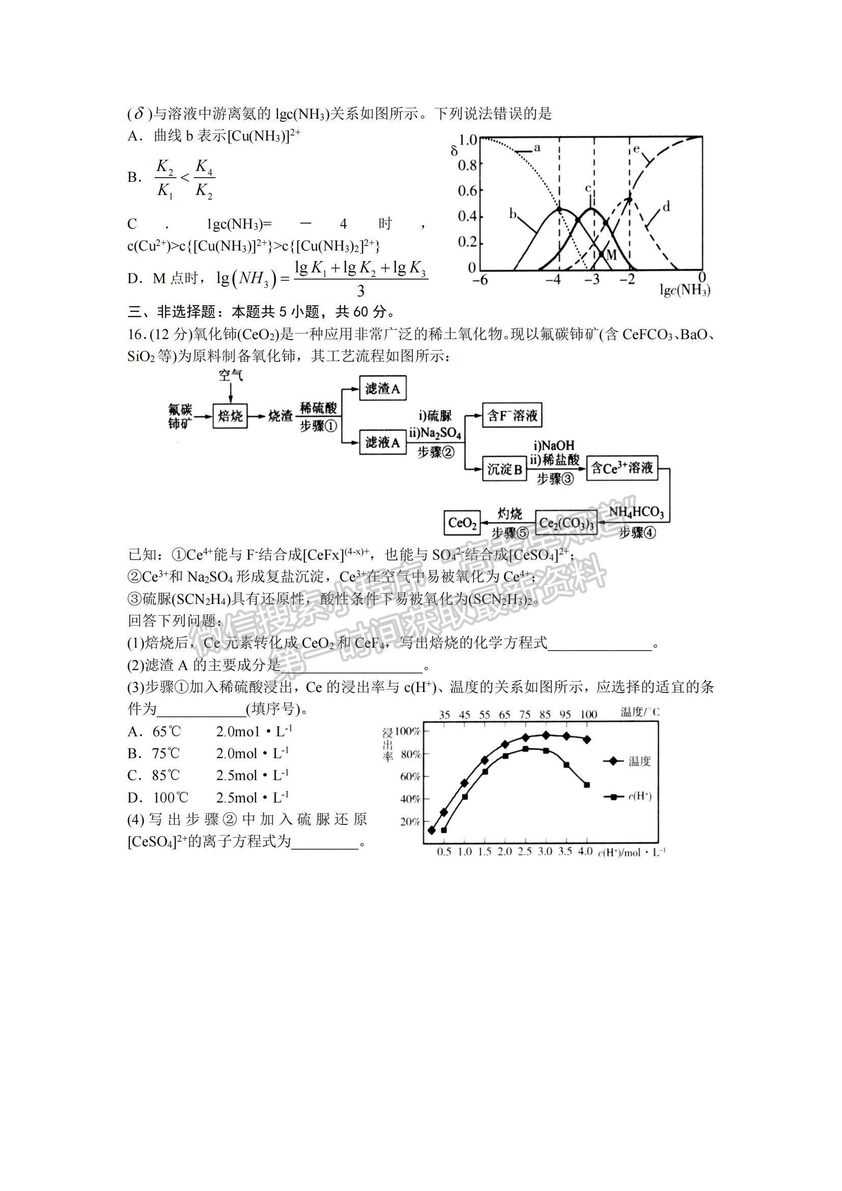 2022山東濰坊高三學科核心素養(yǎng)測評化學試題及參考答案