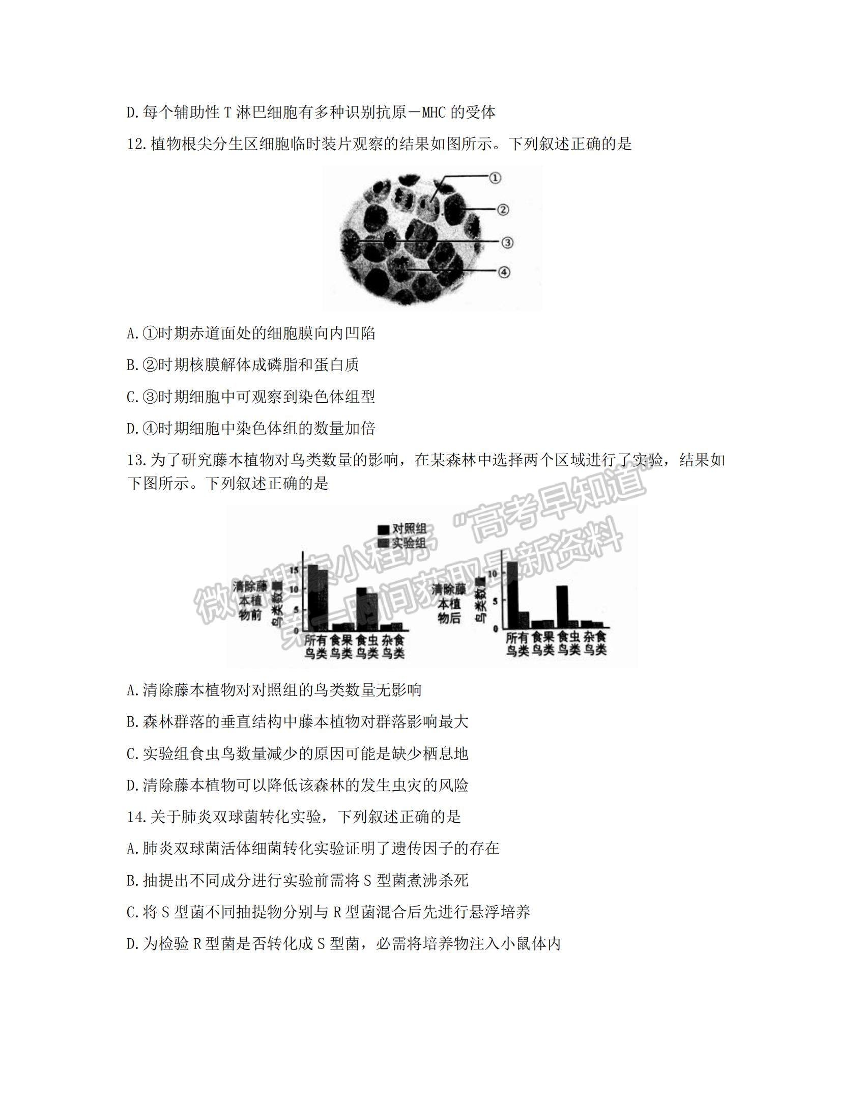 2022浙江省9+1高中联盟高三上学期期中考试生物试题及参考答案