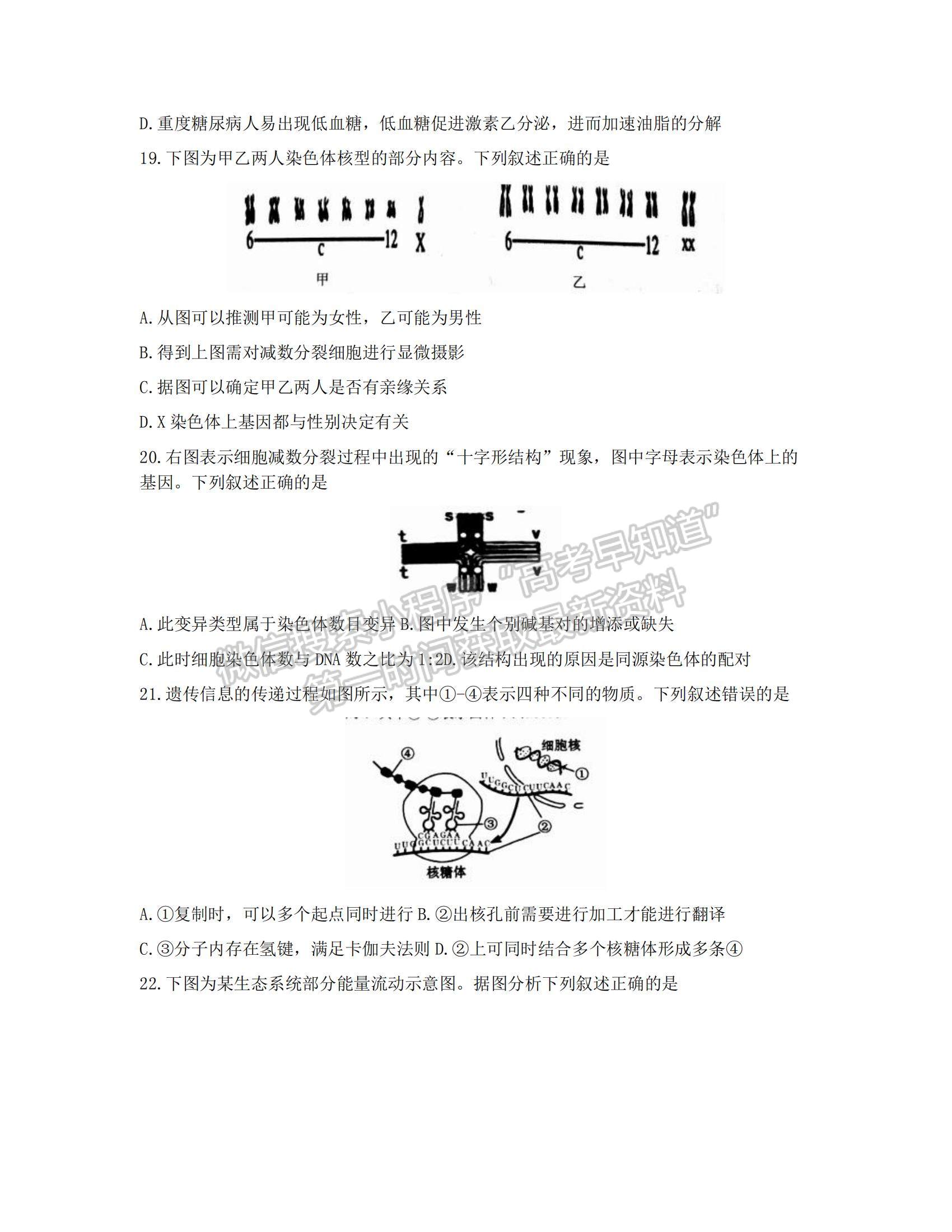 2022浙江省9+1高中聯盟高三上學期期中考試生物試題及參考答案