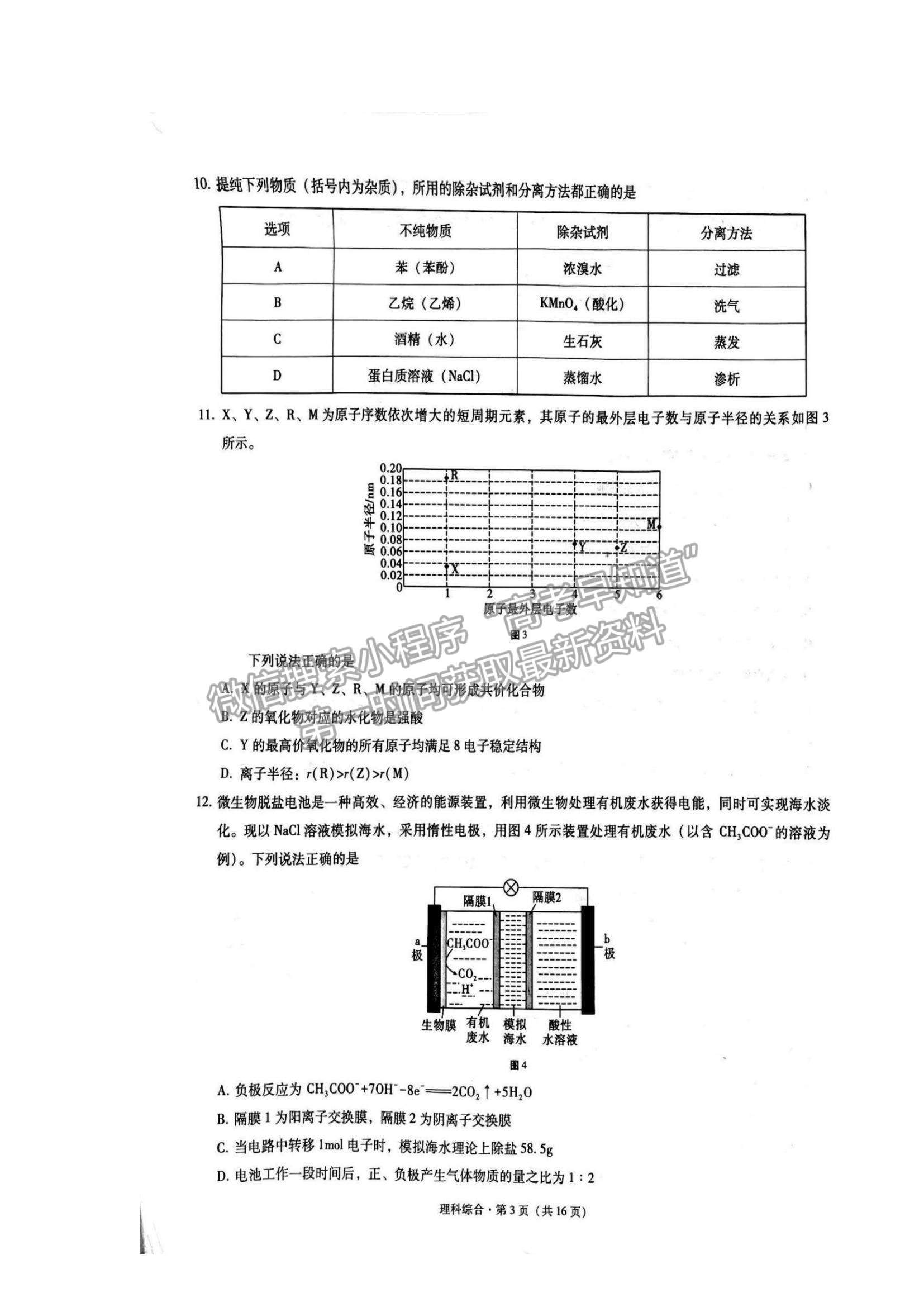 2022貴陽市五校高三11月聯考（三）理綜試題及參考答案