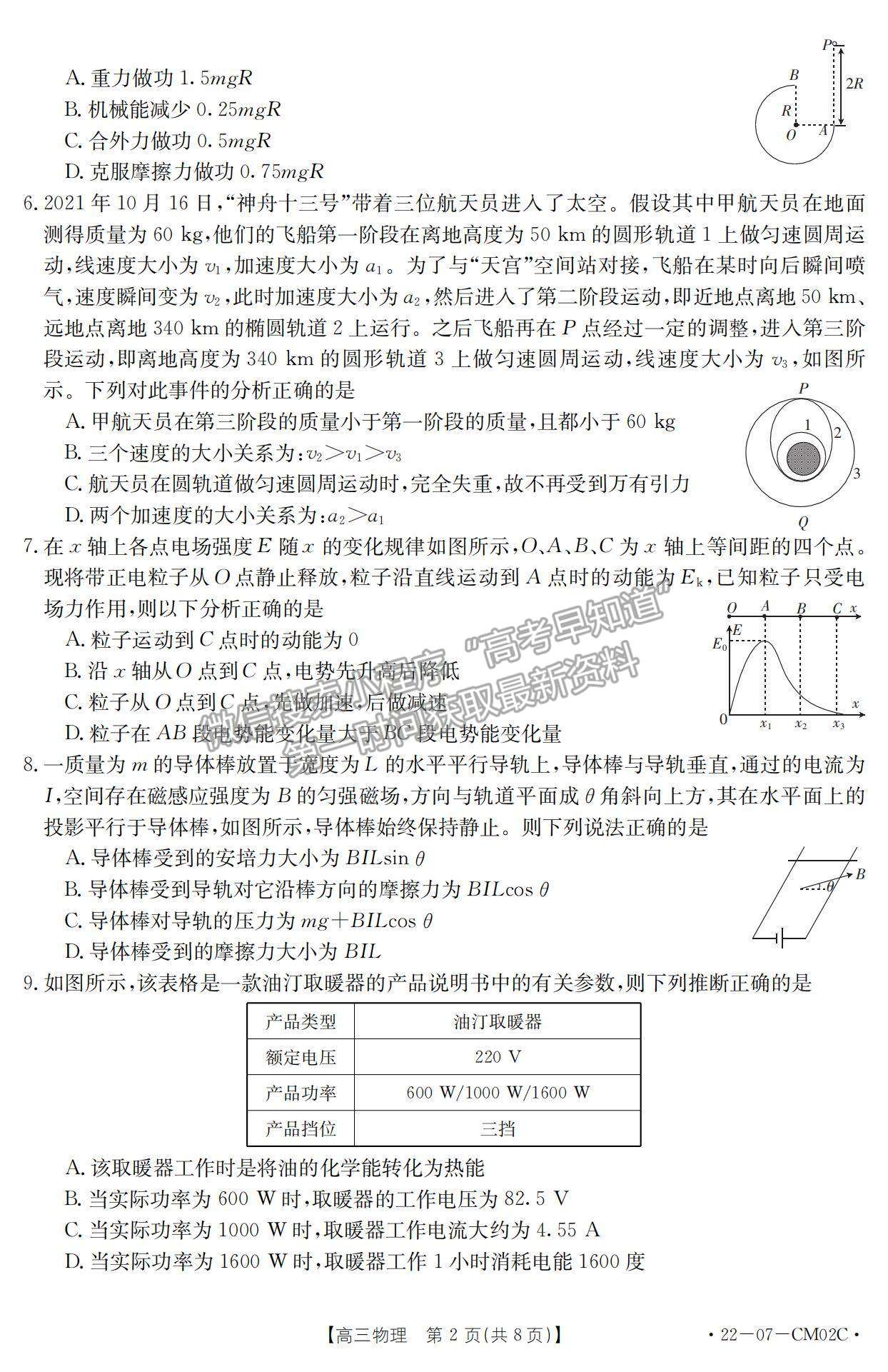 2022浙江高三12月联考物理试题及参考答案