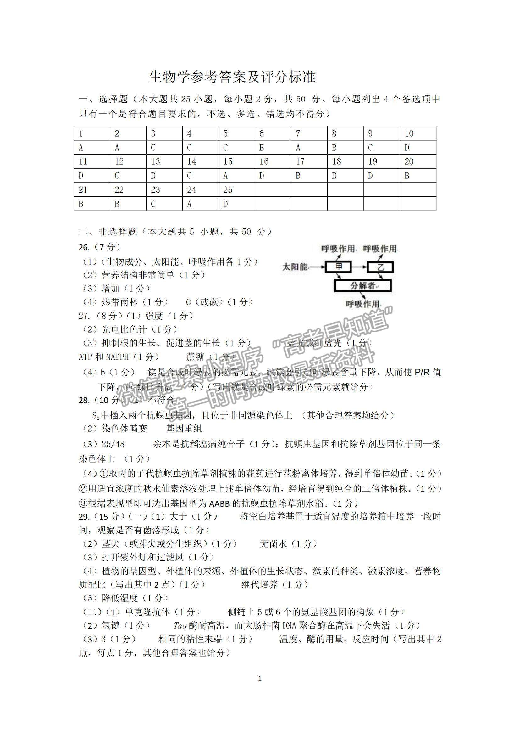 2022浙江高三12月联考生物试题及参考答案