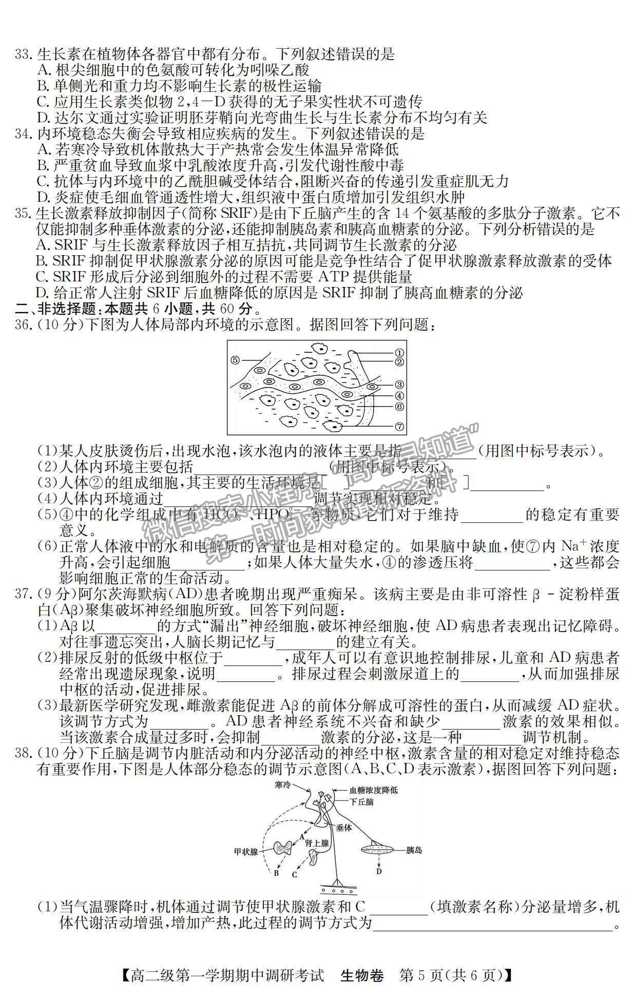 2022廣東省清遠(yuǎn)市高二11月聯(lián)考生物試題及參考答案