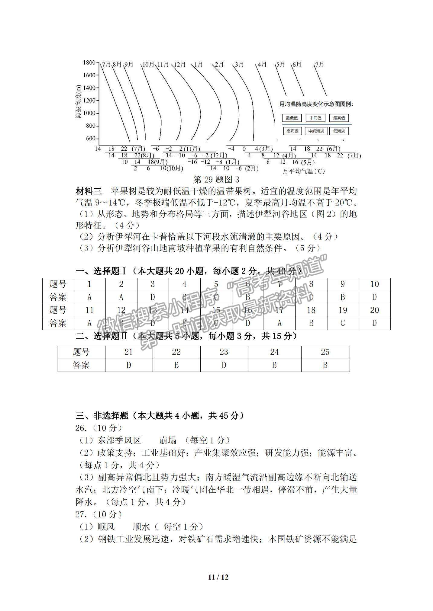 2022浙江“山水聯(lián)盟”高三12月聯(lián)考地理試題及參考答案