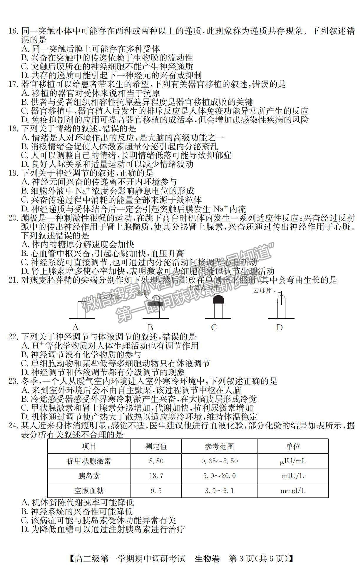 2022廣東省清遠市高二11月聯(lián)考生物試題及參考答案