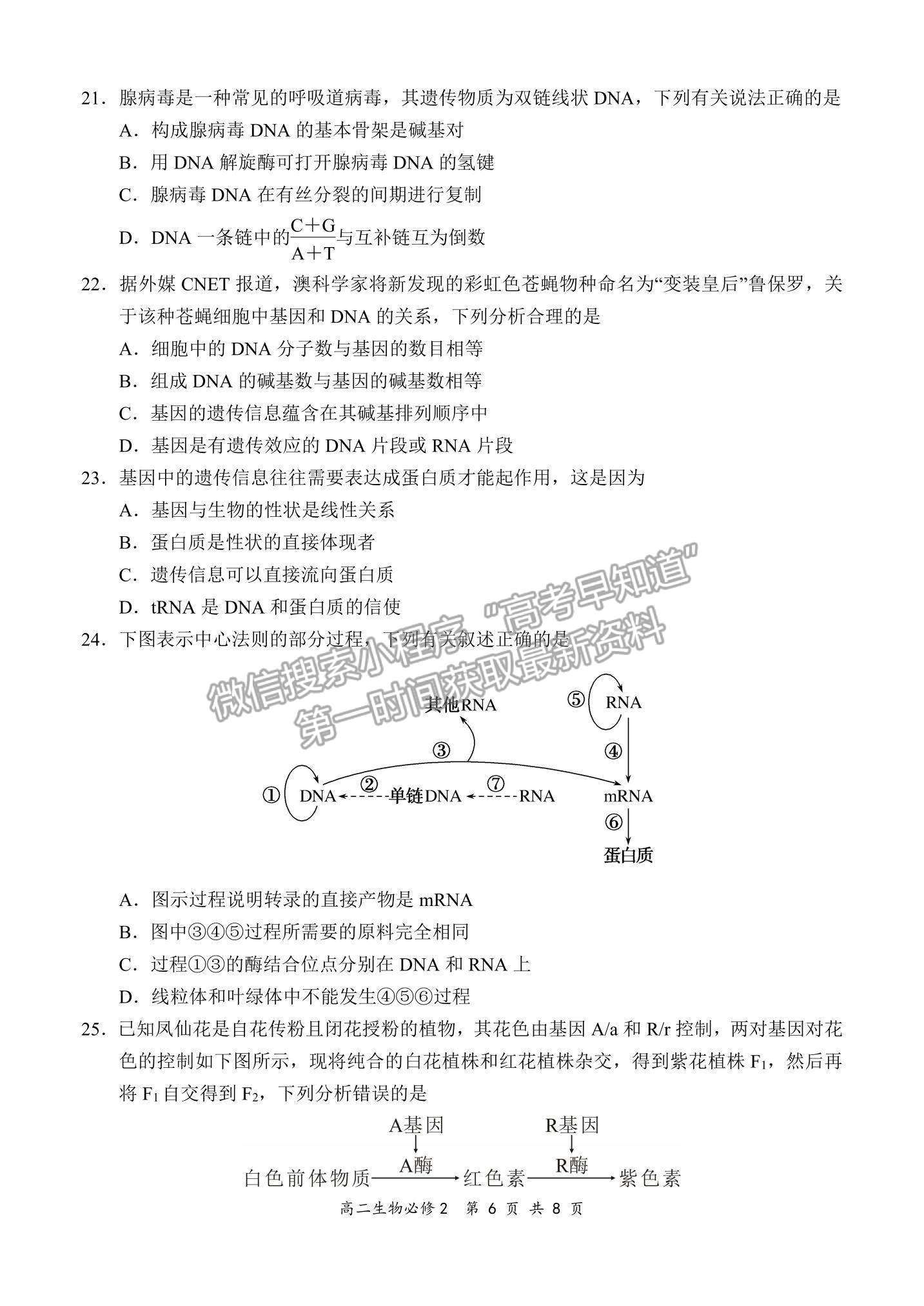 2022全國百強?！邦I軍考試”高二11月聯(lián)考生物（必修2）試題及參考答案