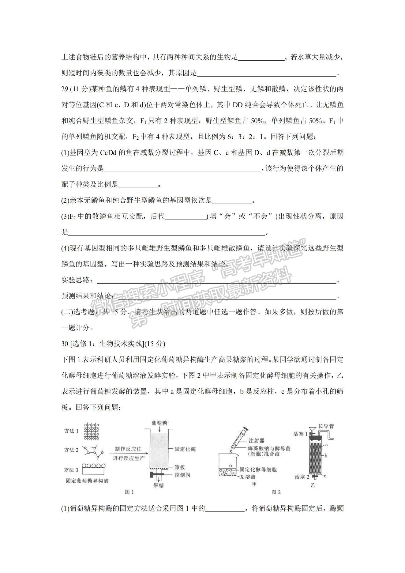 2022陜西省渭南市名校高三10月聯(lián)考生物試題及參考答案