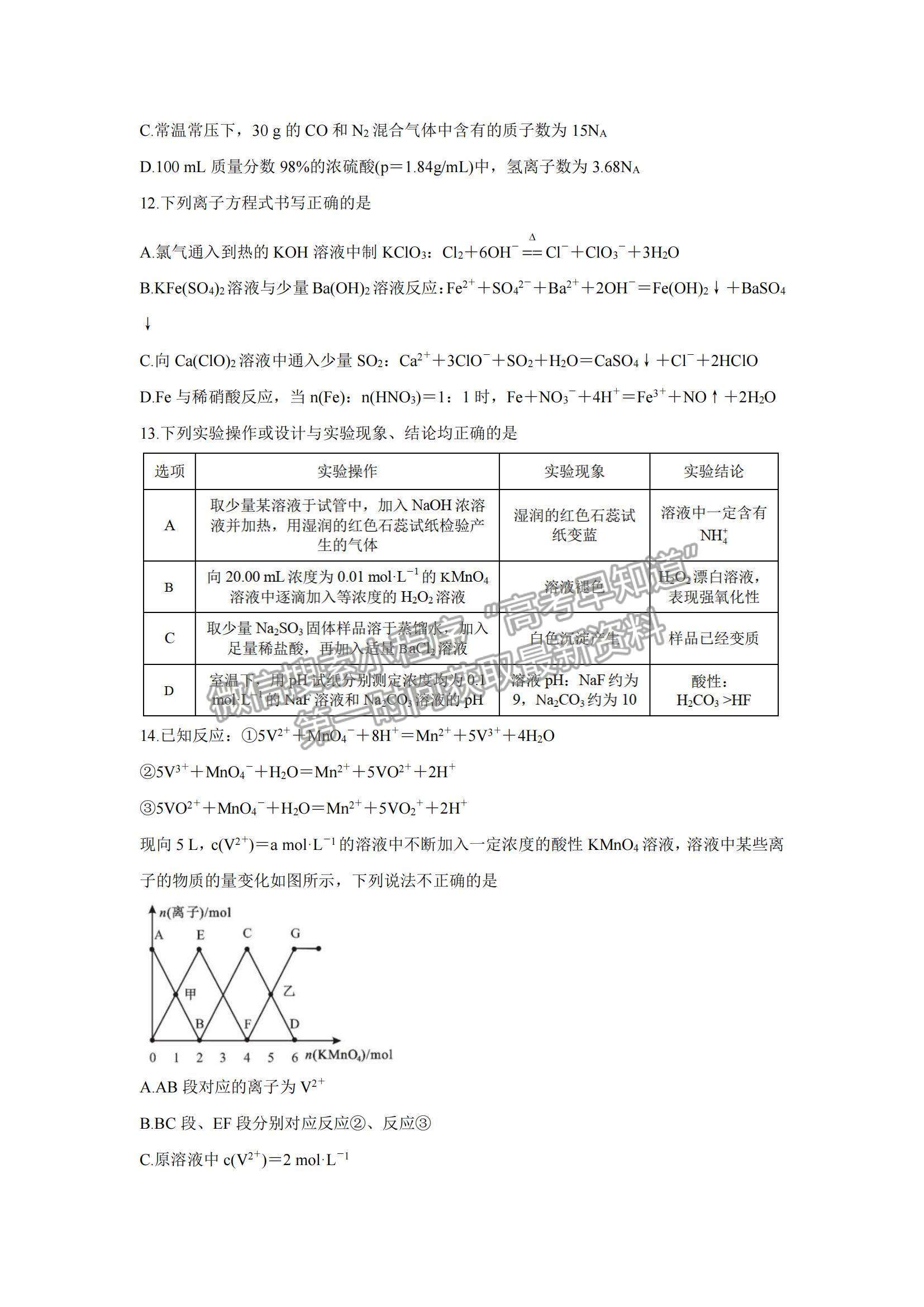 2022湖南省湖湘教育三新探索協(xié)作體高三期中聯(lián)考化學試題及參考答案