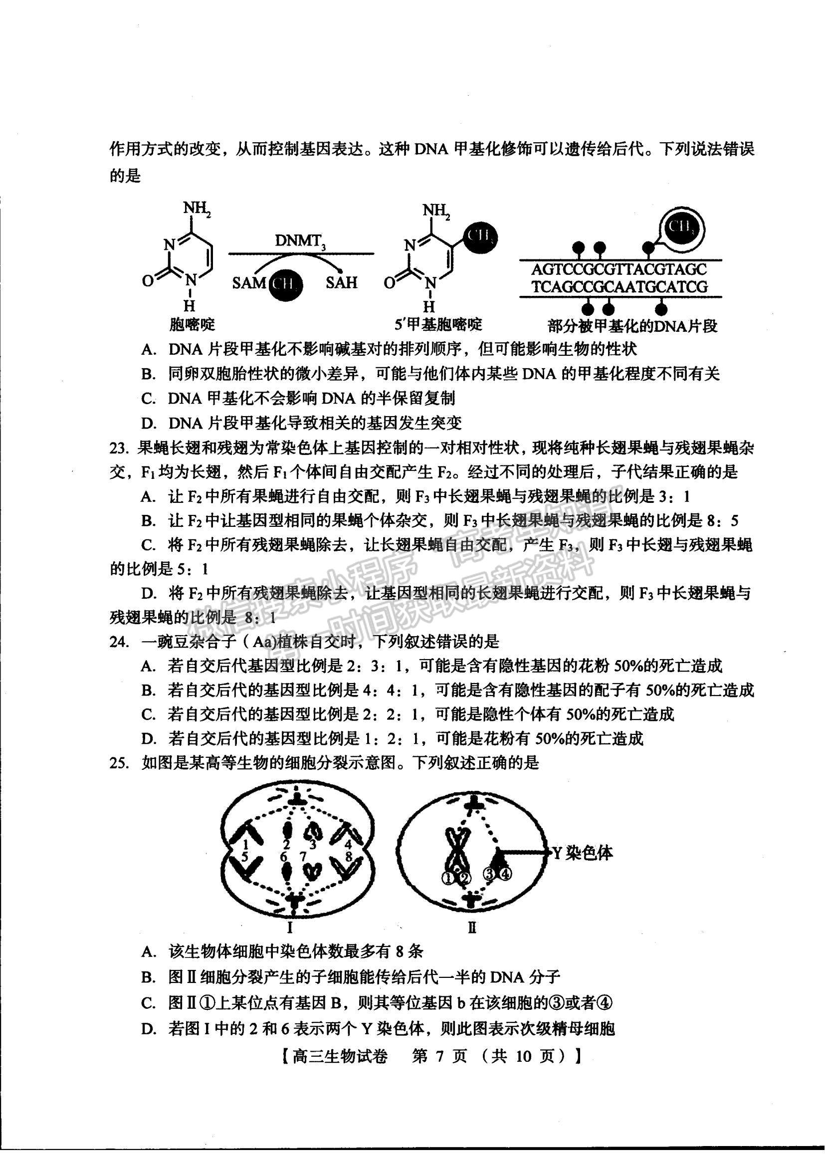 2022河南三門峽高三11月階段性檢測生物試題及參考答案