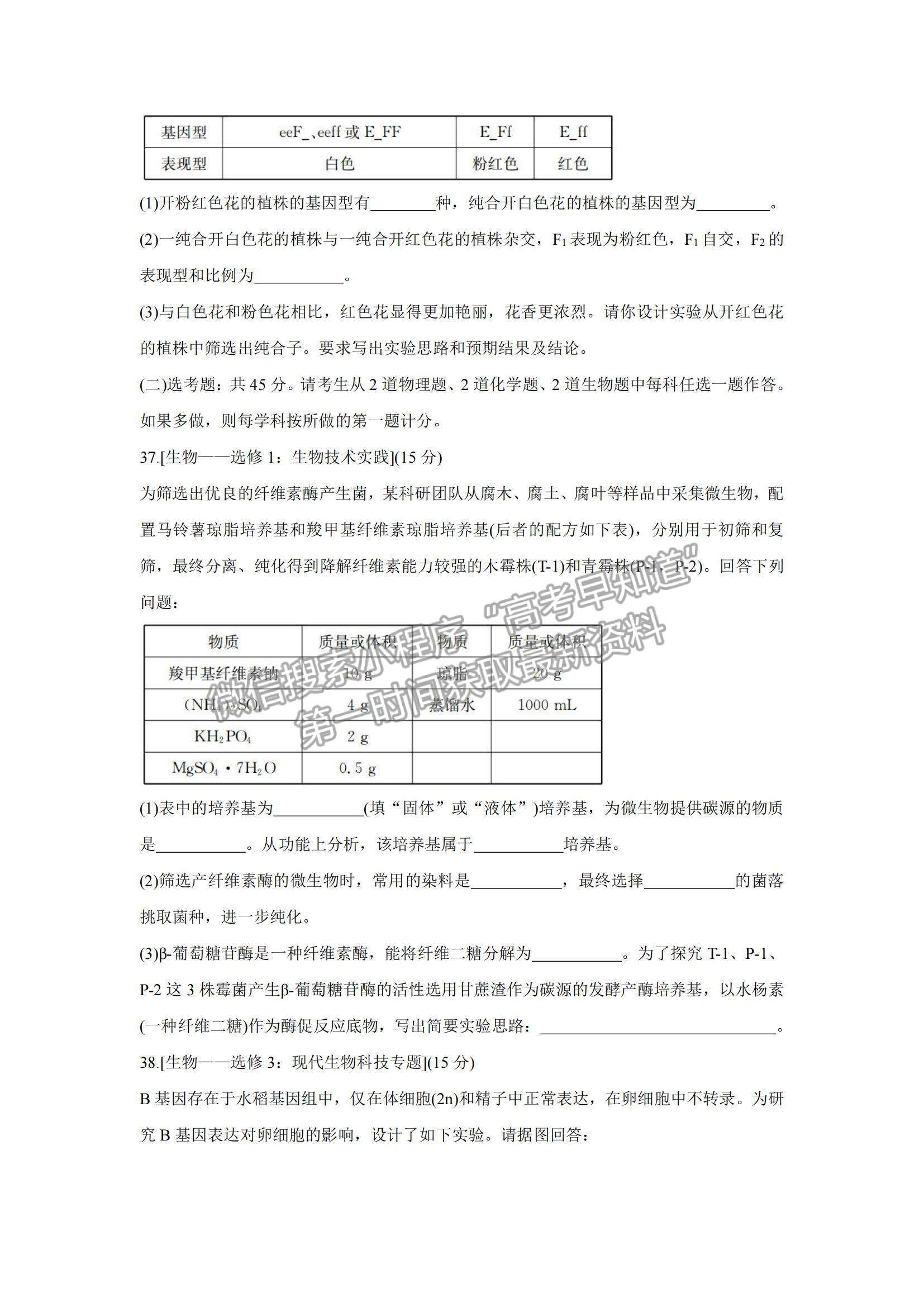 2022廣西北海高三一模生物試題及參考答案