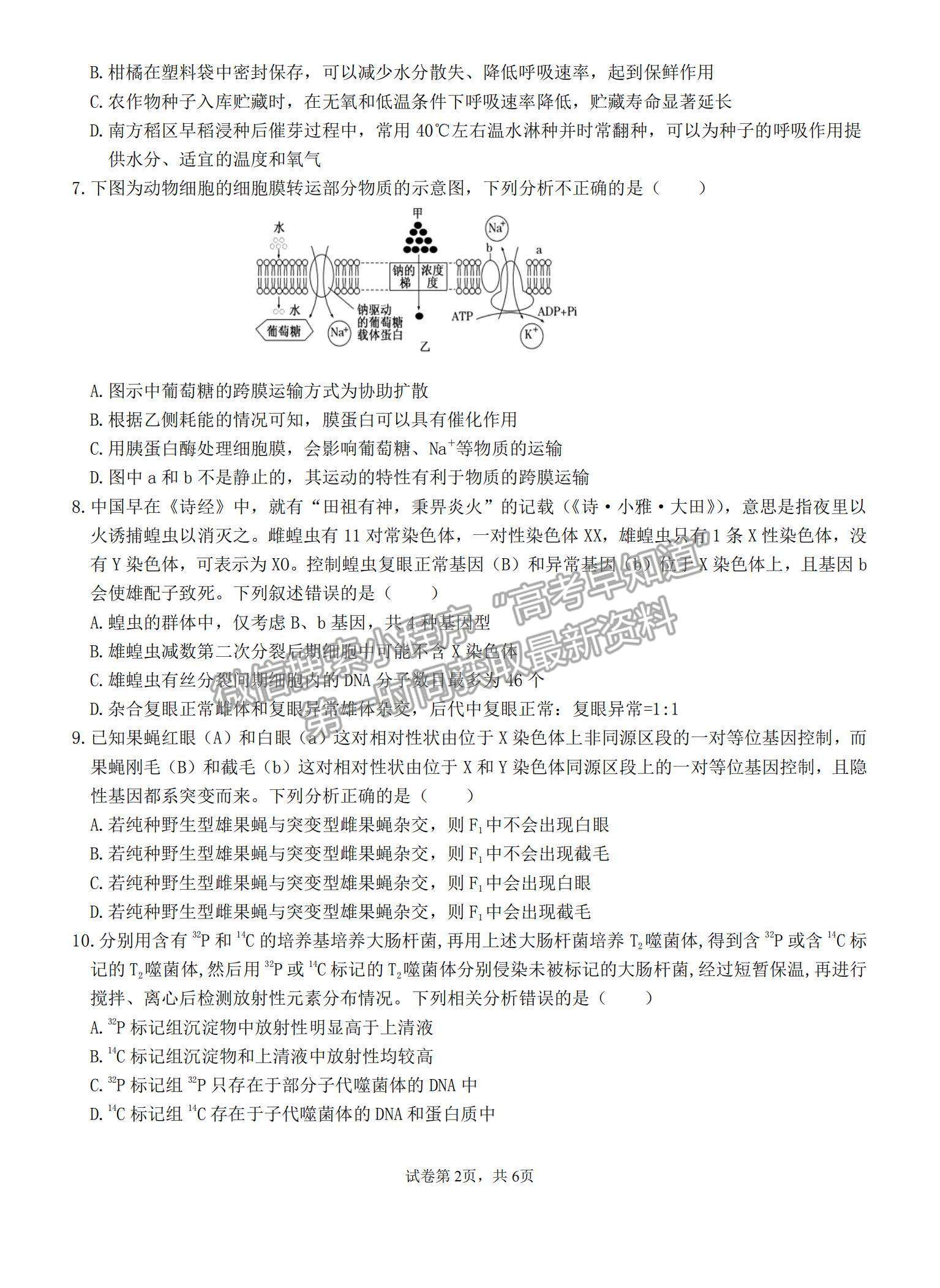 2022福建龍巖一中高三第三次月考生物試題及參考答案