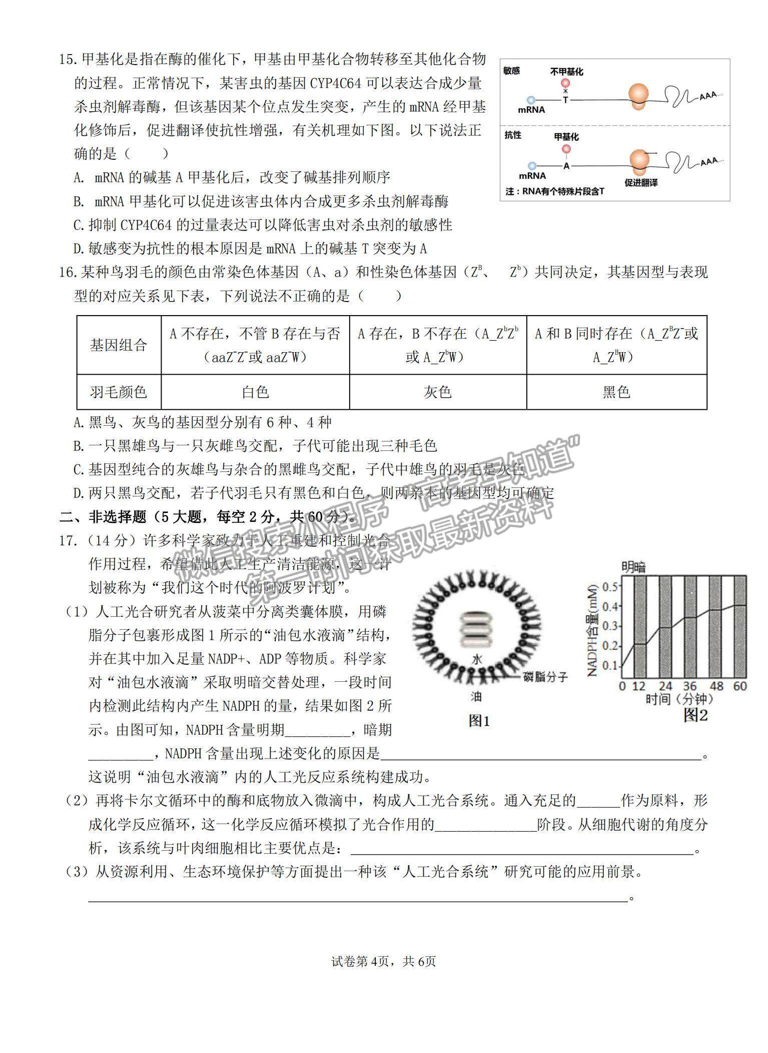 2022福建龍巖一中高三第三次月考生物試題及參考答案