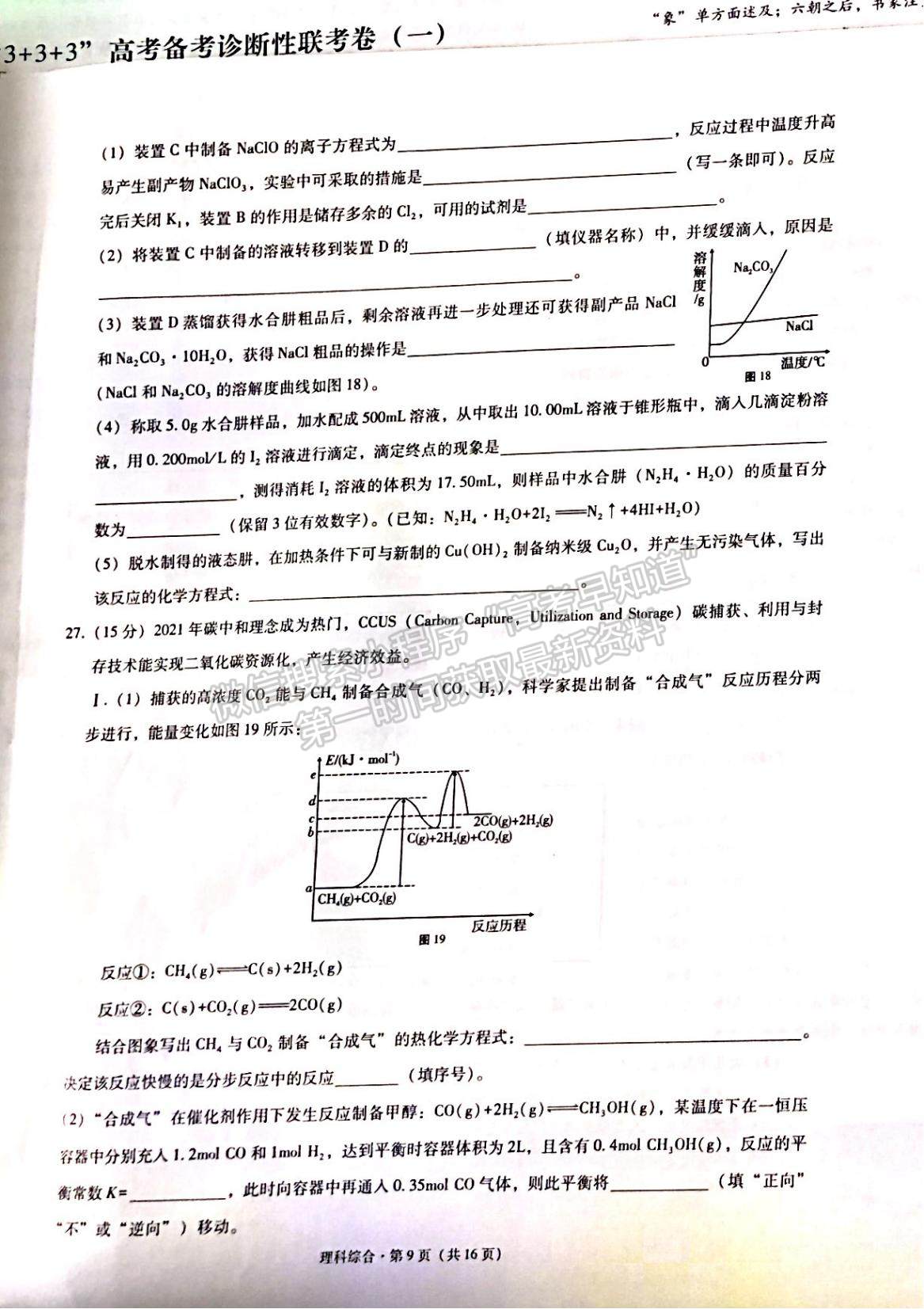 2022“3+3+3”西南名校聯(lián)盟高三12月聯(lián)考理綜試題及參考答案