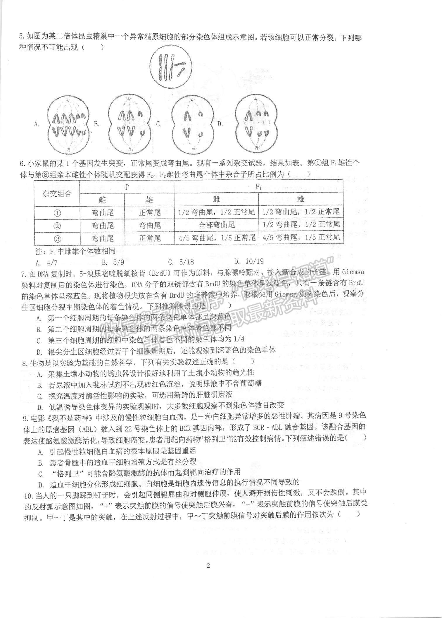 2022江蘇泰州中學(xué)高三12月月度質(zhì)量檢測(cè)生物試題及參考答案