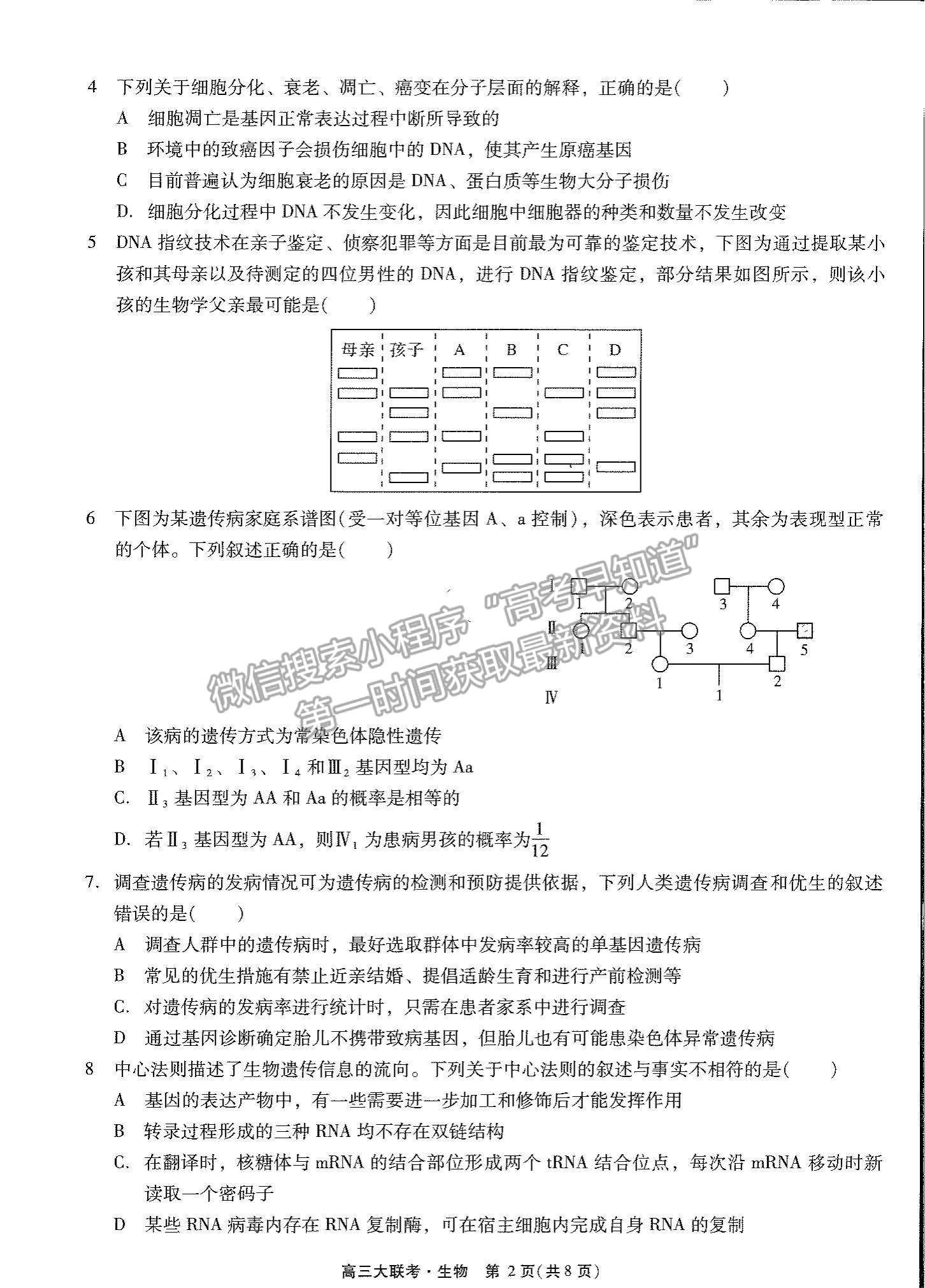 2022廣東高考研究會高考測評研究院高三上學期階段性學習效率檢測調(diào)研卷生物試題及參考答案