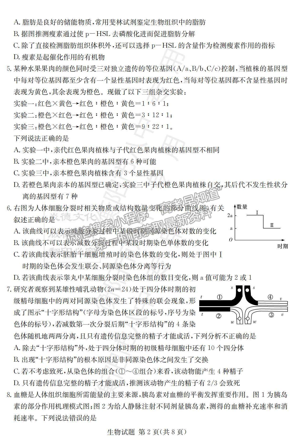 2022湖南衡陽(yáng)八中高三12月聯(lián)考生物試題及參考答案