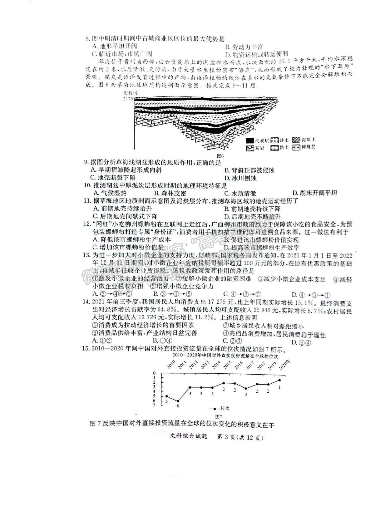 2022廣西省玉林、貴港市高三12月模擬考試文綜試題及參考答案