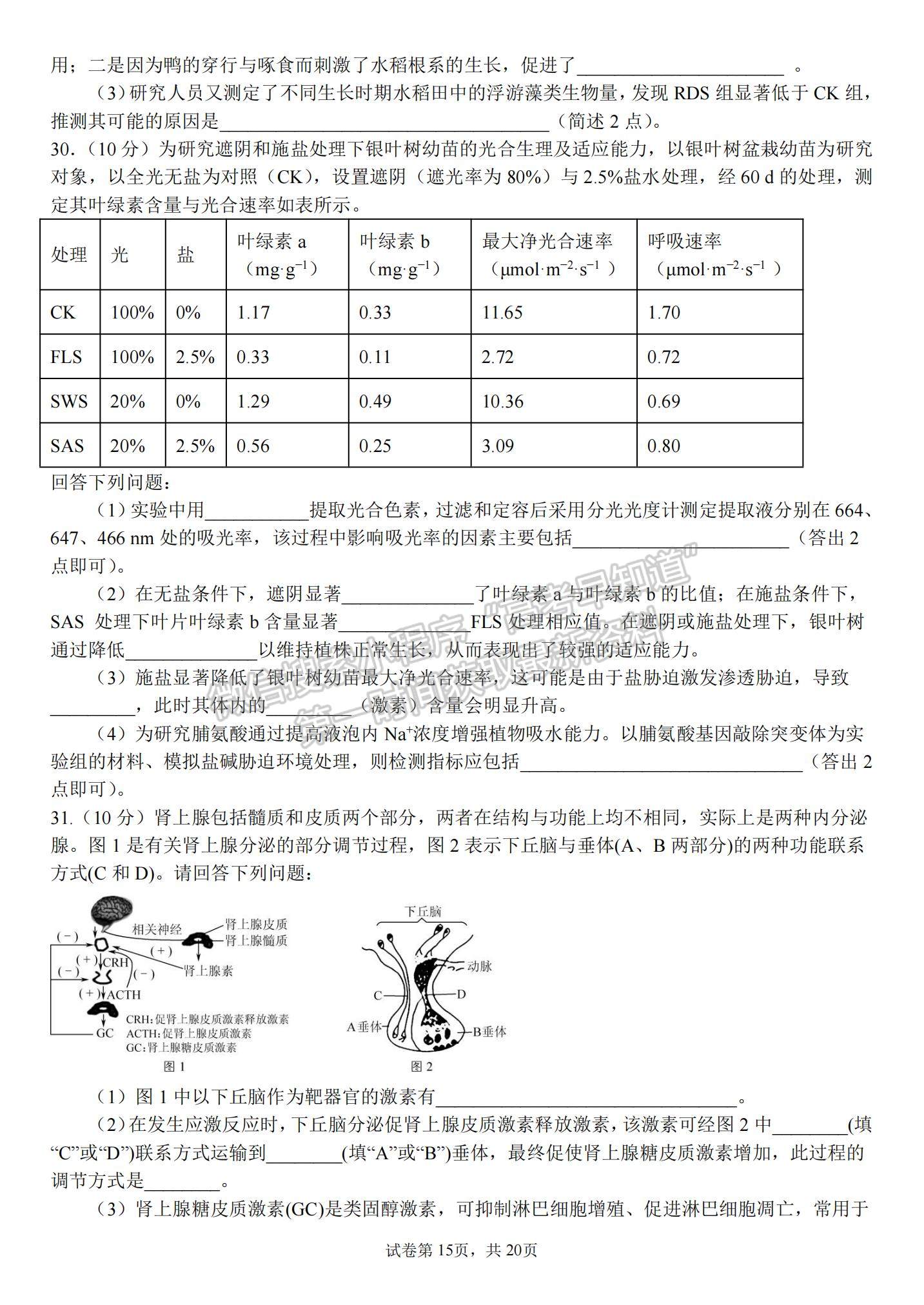 2022河南省南陽(yáng)一中高三第五次月考理綜試題及參考答案