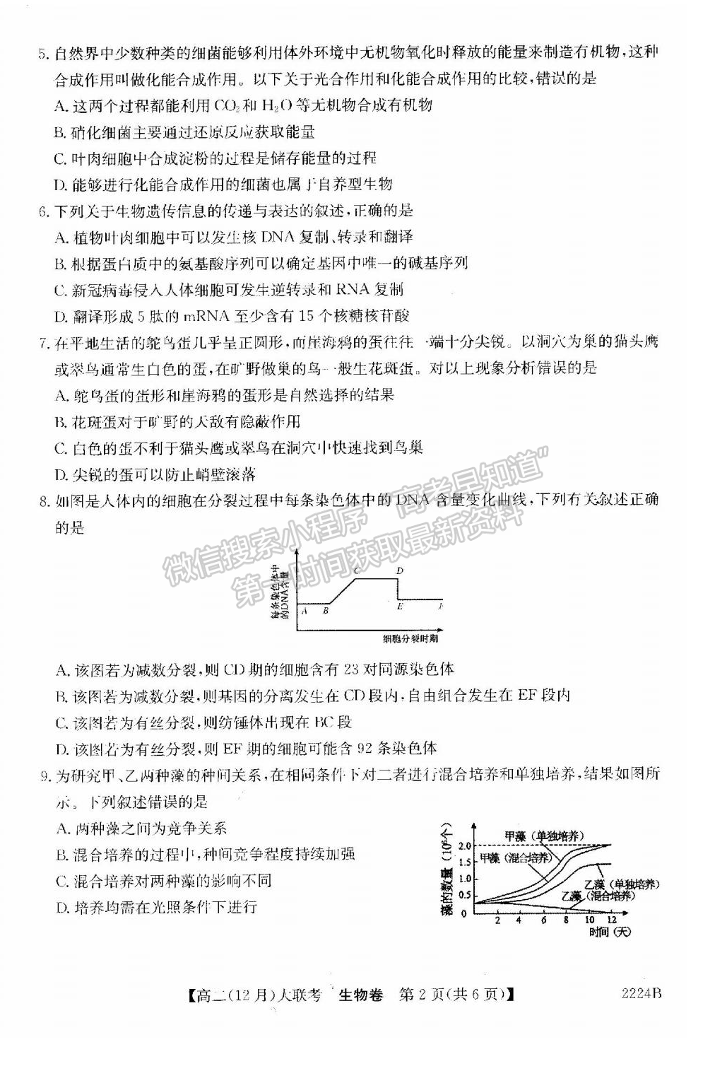 2021-2022學年湘贛粵名校高二12月大聯(lián)考（2224B）生物試題及答案