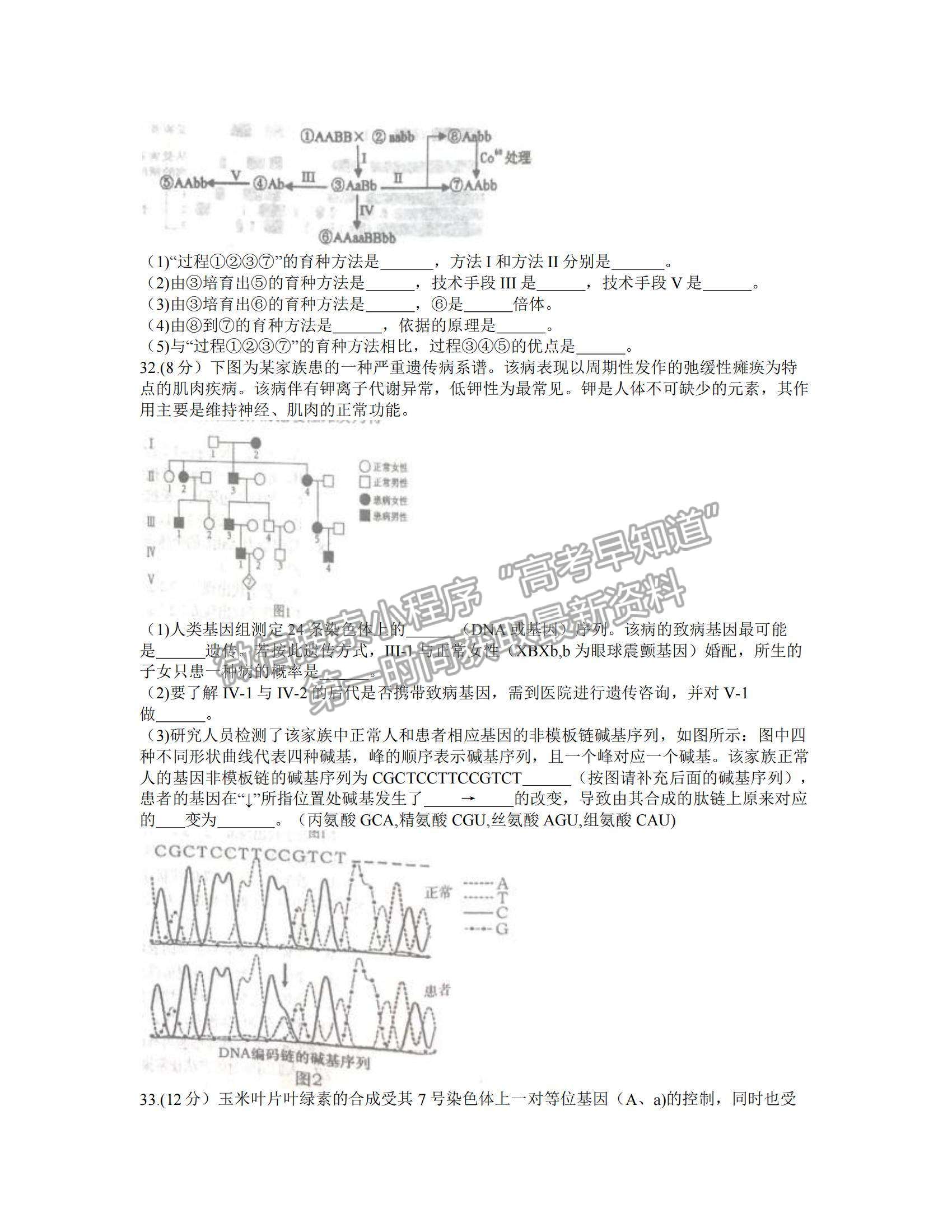 2022安徽六安一中高三第四次月考生物試題及參考答案