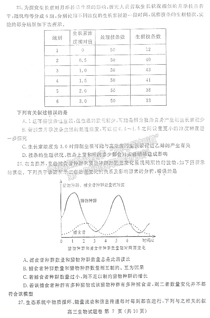 2022鄭州一測理綜試題及參考答案