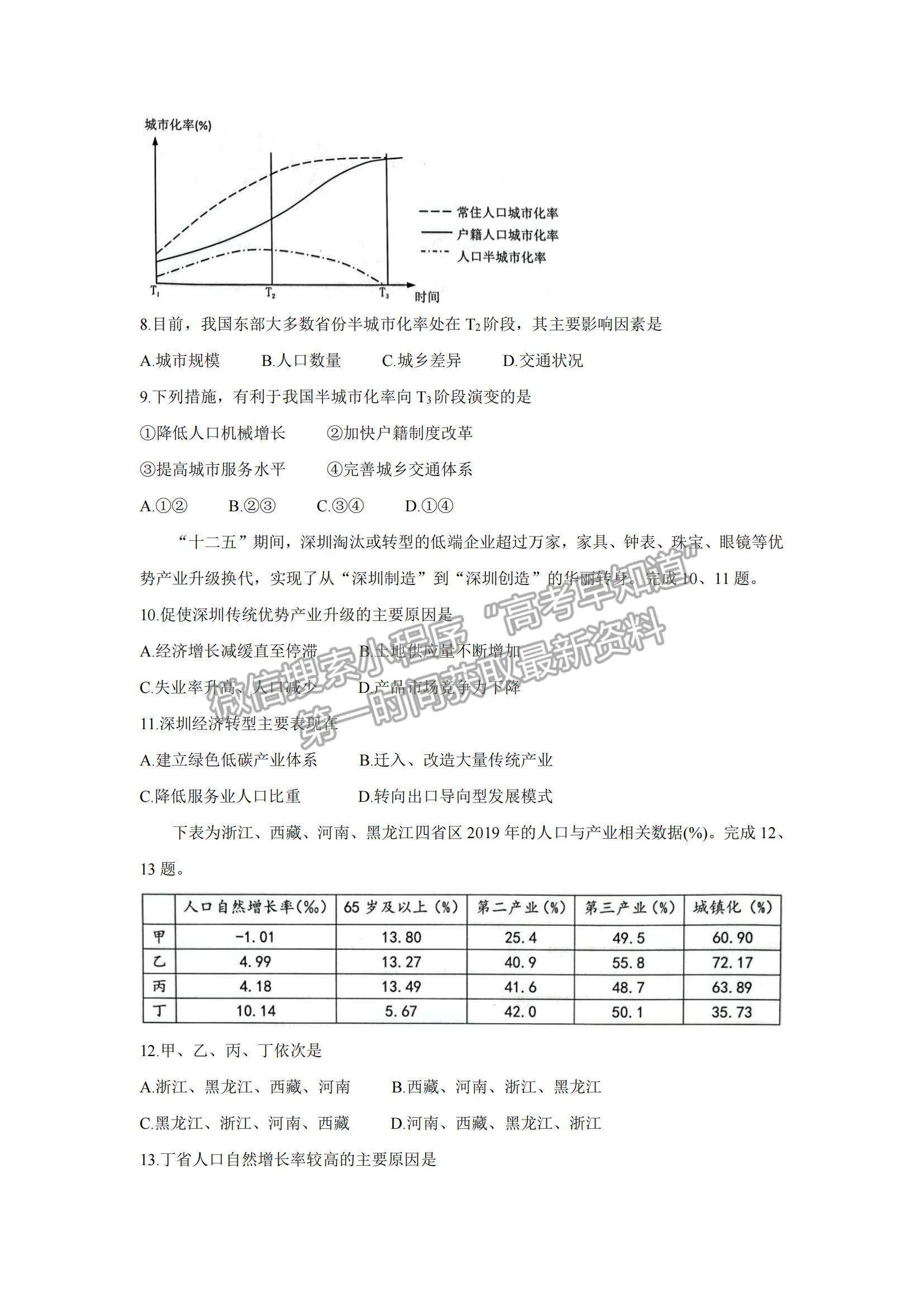 2022浙江省湖州、衢州、麗水三地市高三上學期11月教學質量檢測地理試題及參考答案