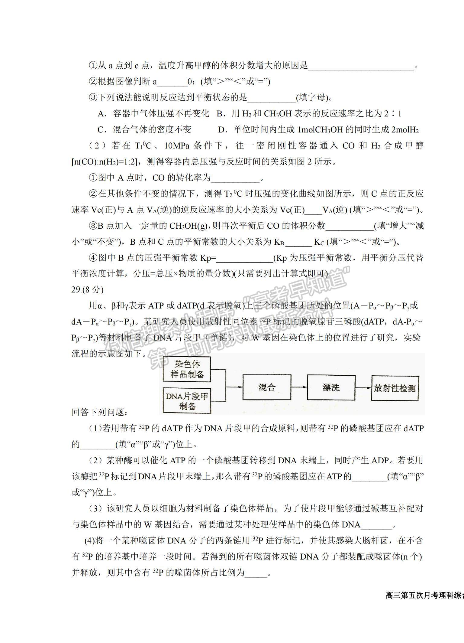 2022寧夏銀川一中高三第五次月考理綜試題及參考答案