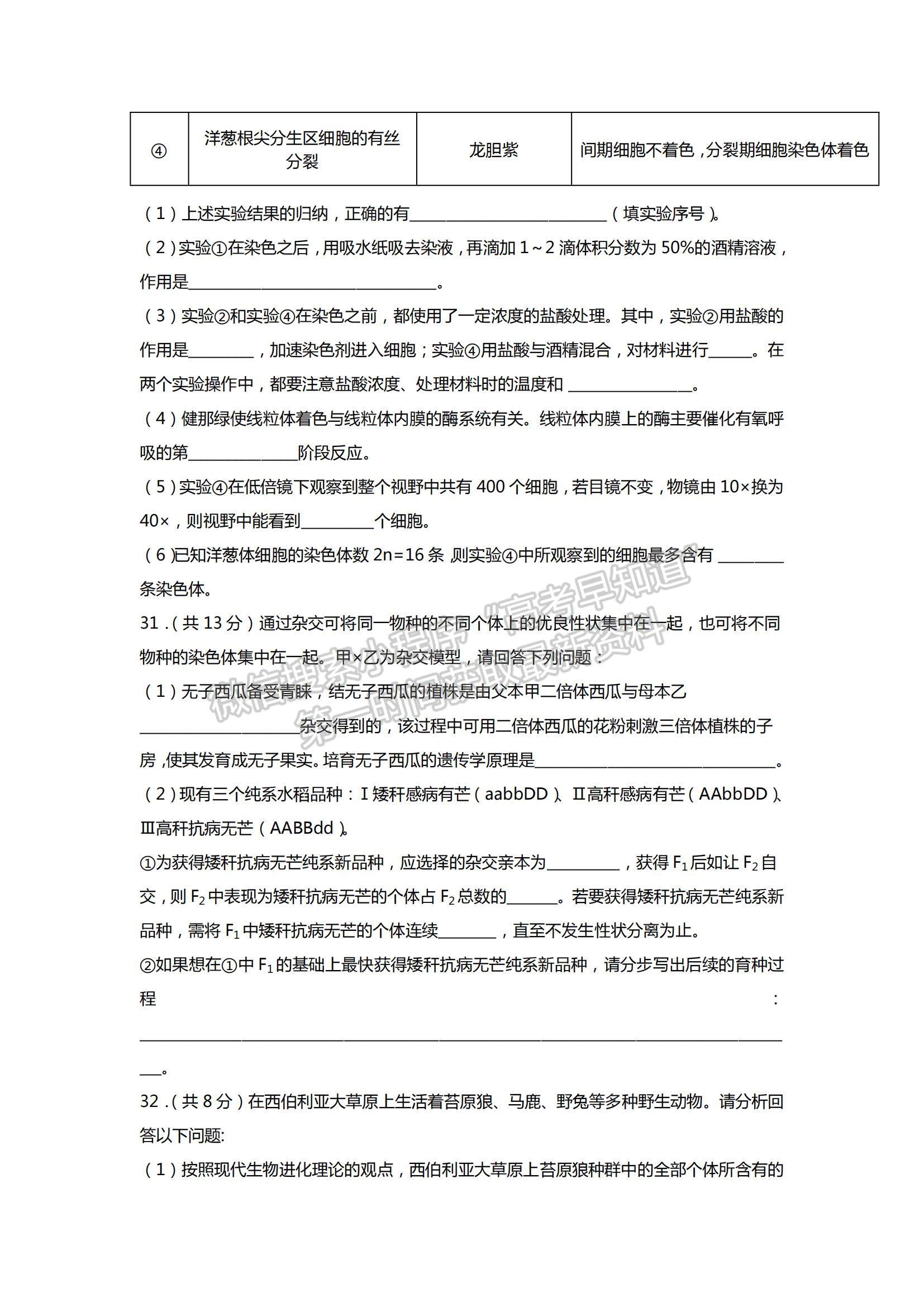 2022西藏拉薩中學(xué)高三第三次月考理綜試題及參考答案