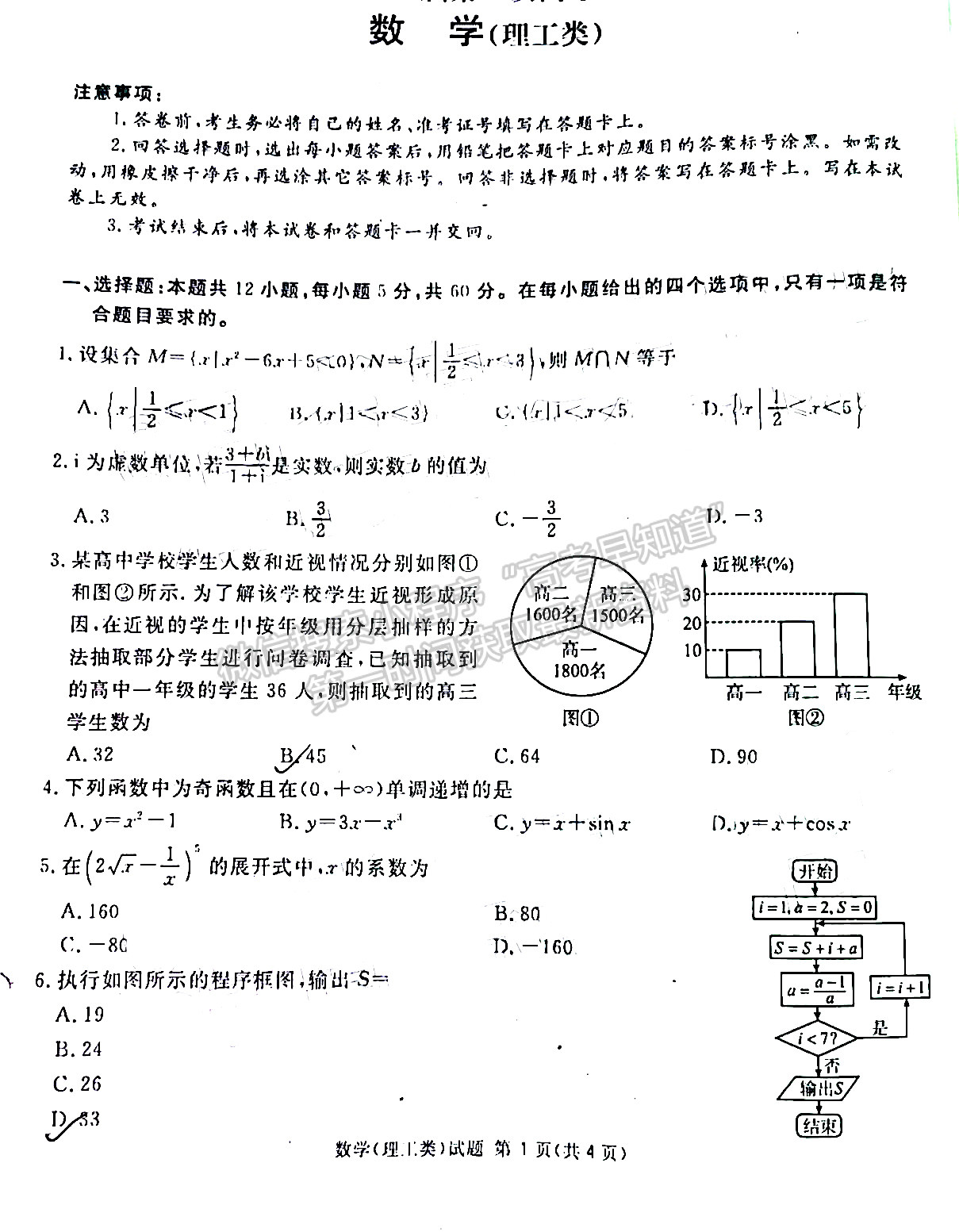 2022四川省廣安/眉山/遂寧/雅安/內江等六市診斷性考試理科數(shù)學試題及答案