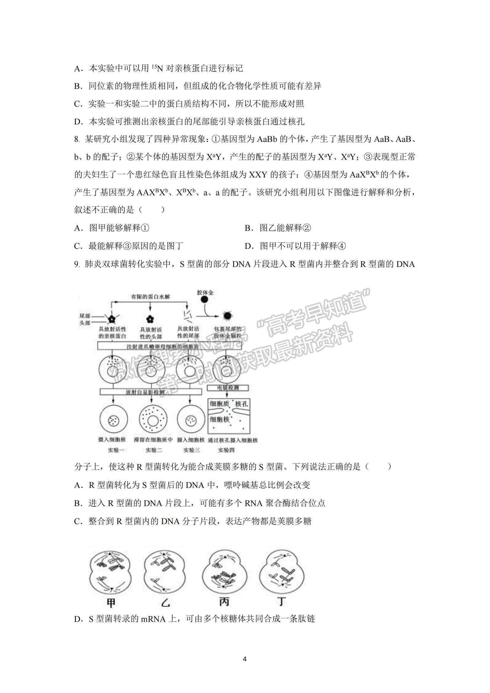 2022山東省青島五十八中高三上學(xué)期期中考試生物試題及參考答案