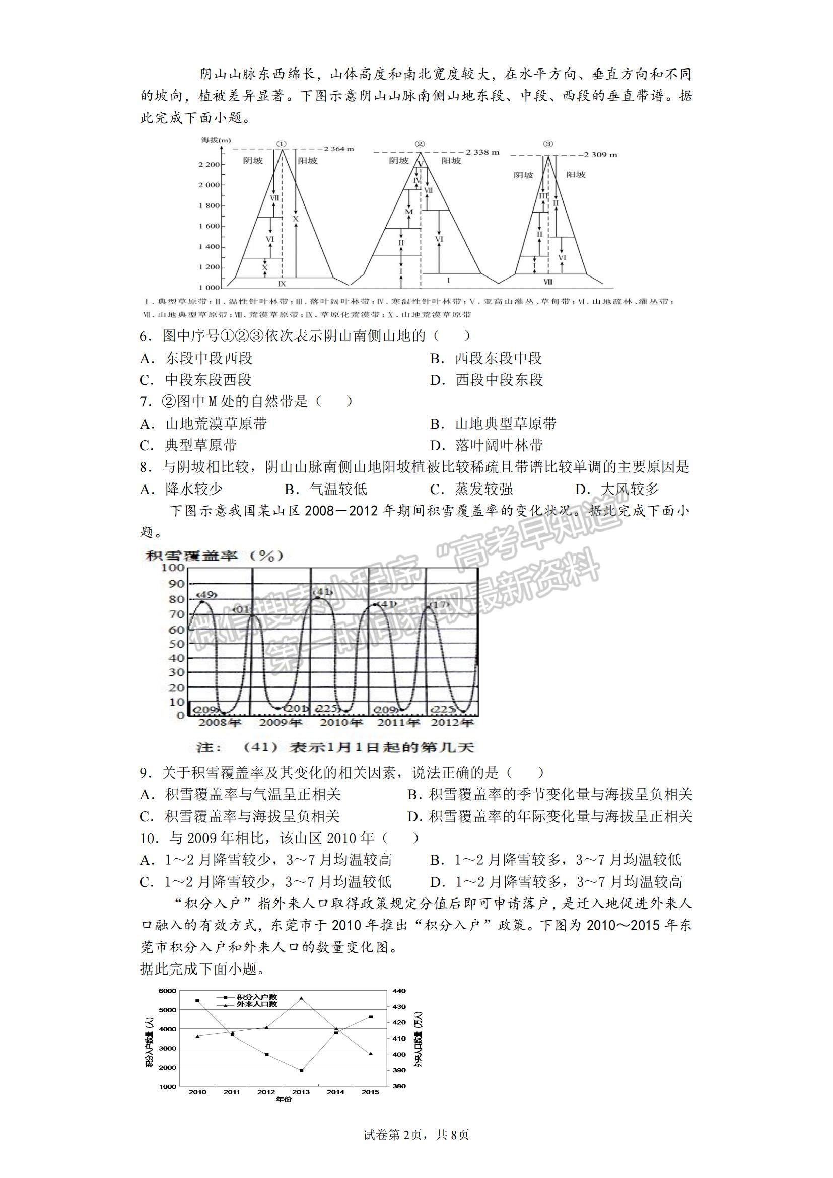 2022黑龍江省實(shí)驗(yàn)中學(xué)高三第五次月考地理試題及參考答案