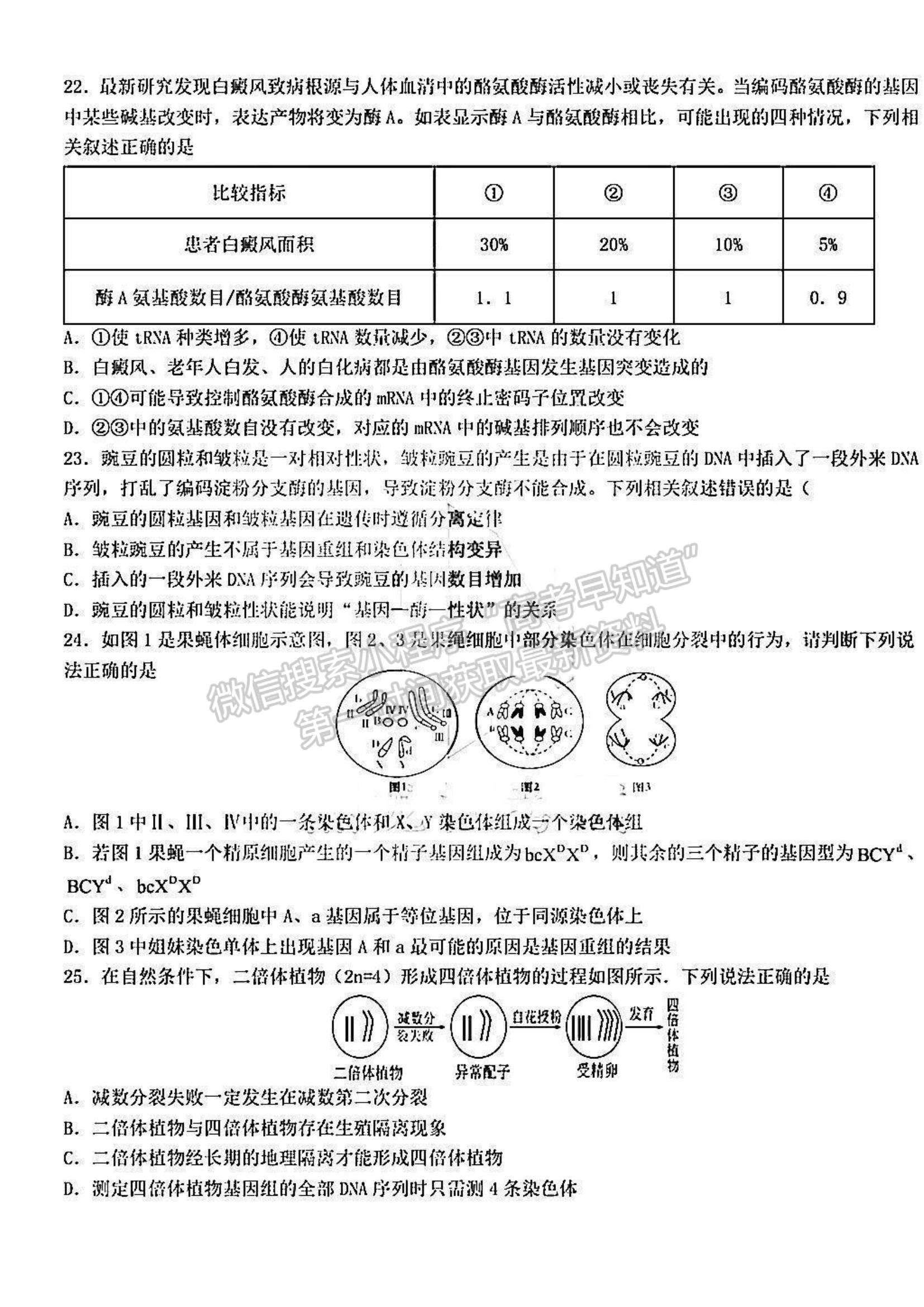 2022黑龍江省哈九中高三上學(xué)期期中考試生物試題及參考答案